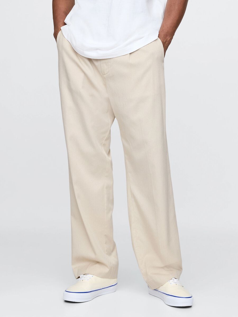 Beige wide-leg trousers in Lyocell and cotton_1