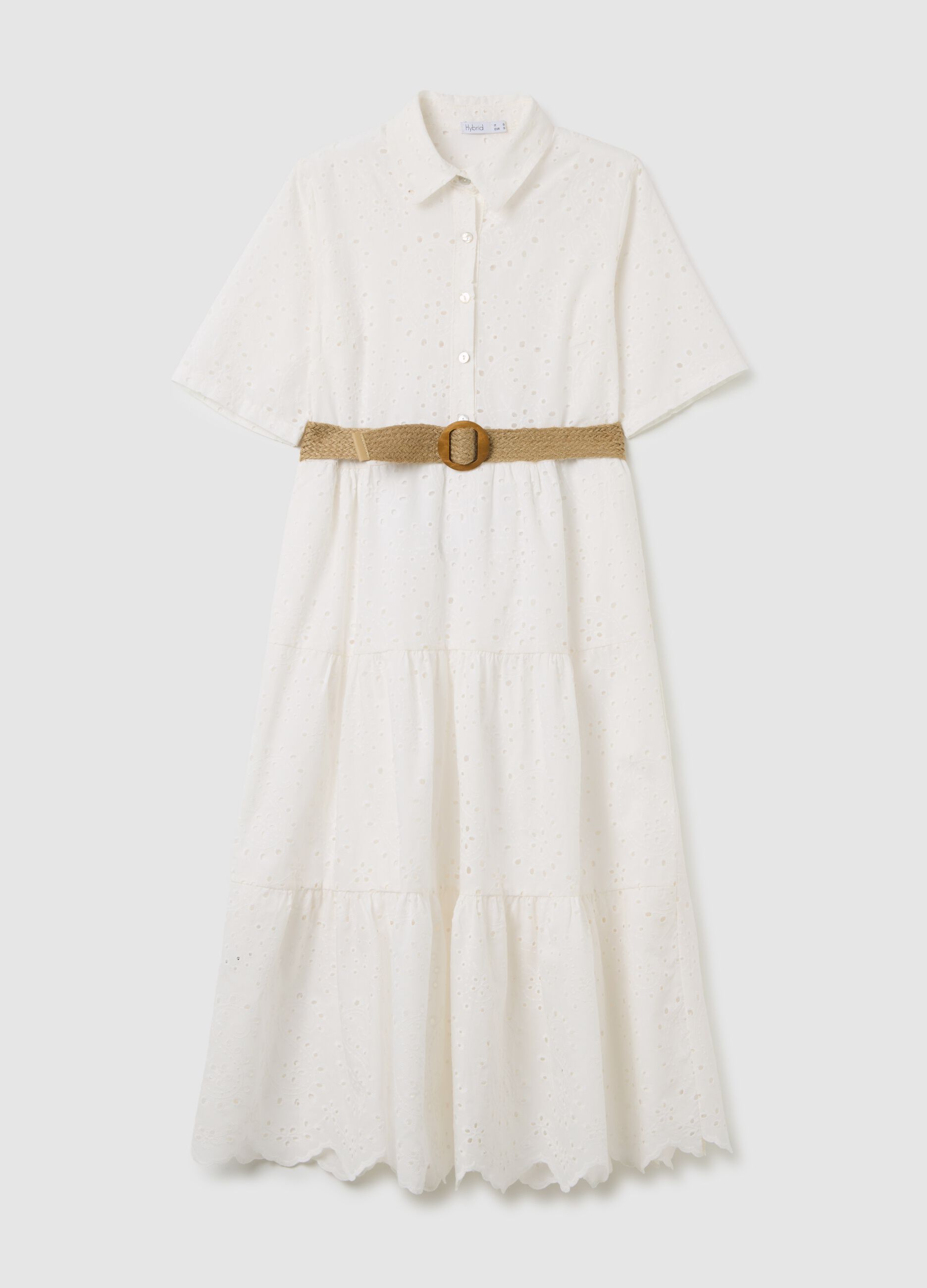 Abito midi da donna in puro cotone bianco regular fit