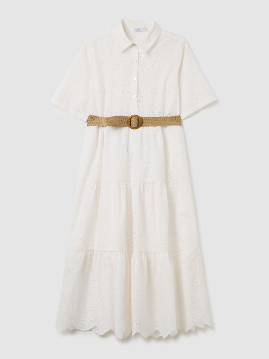 Women's white midi dress in pure cotton regular fit_4