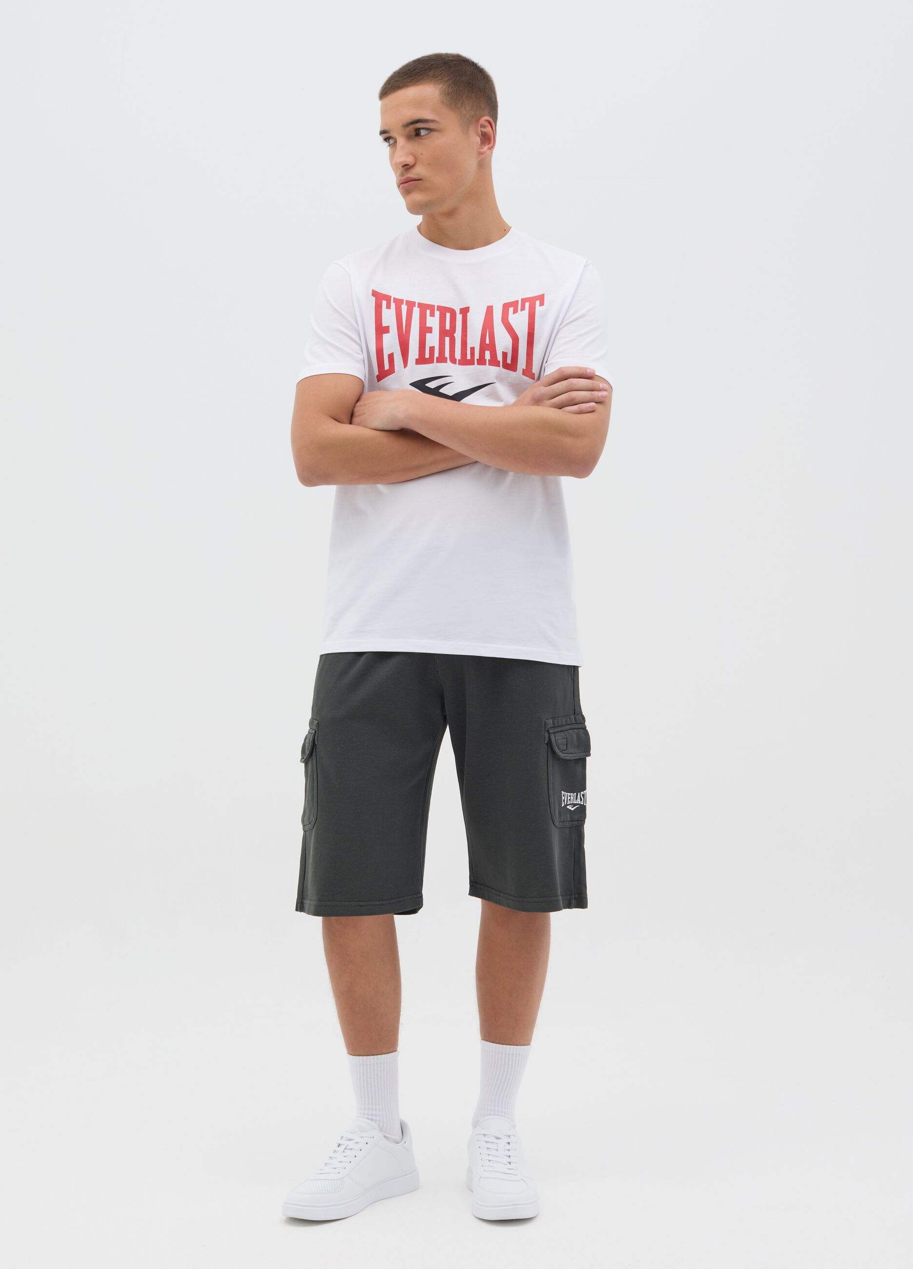 T-shirt da uomo in puro cotone bianca regular fit con logo