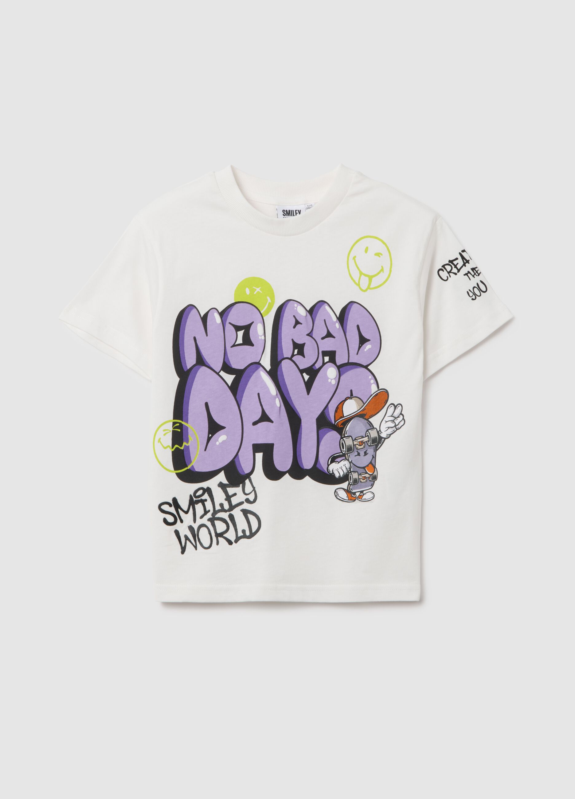 White regular fit pure cotton kids T-shirt