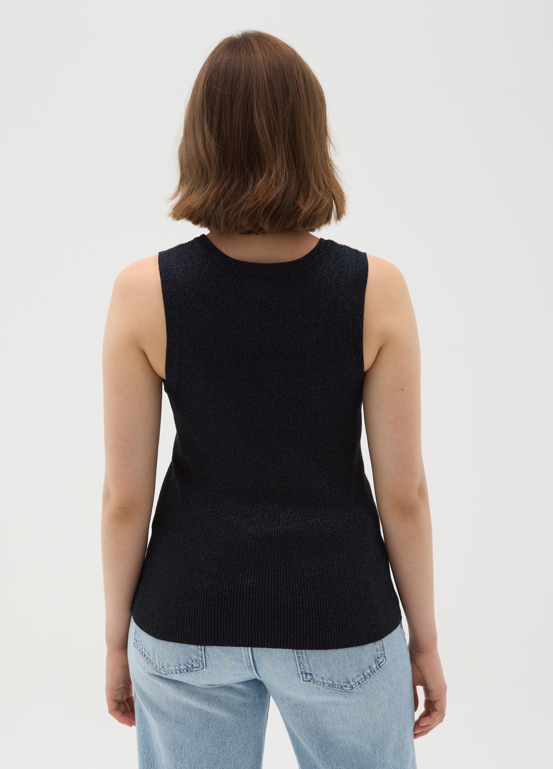 Curvy black vest top in lurex