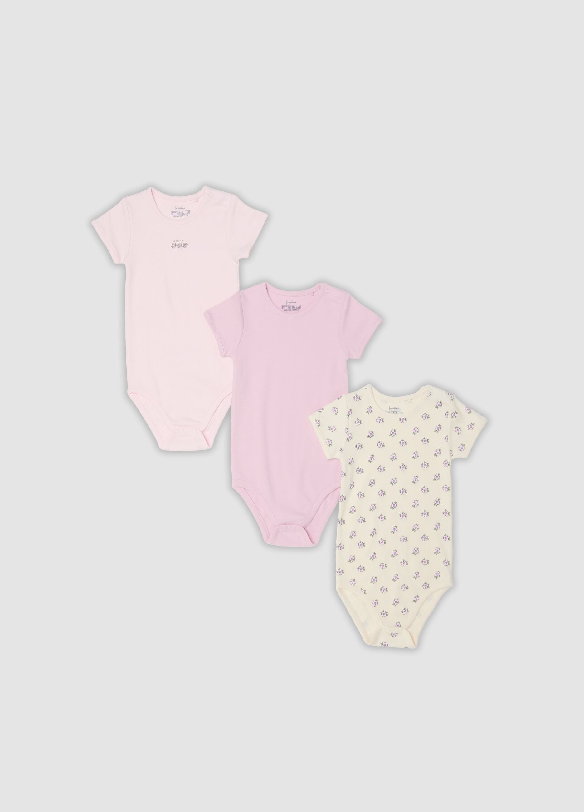 Tripack di body multicolor in cotone organico per neonata e bimba