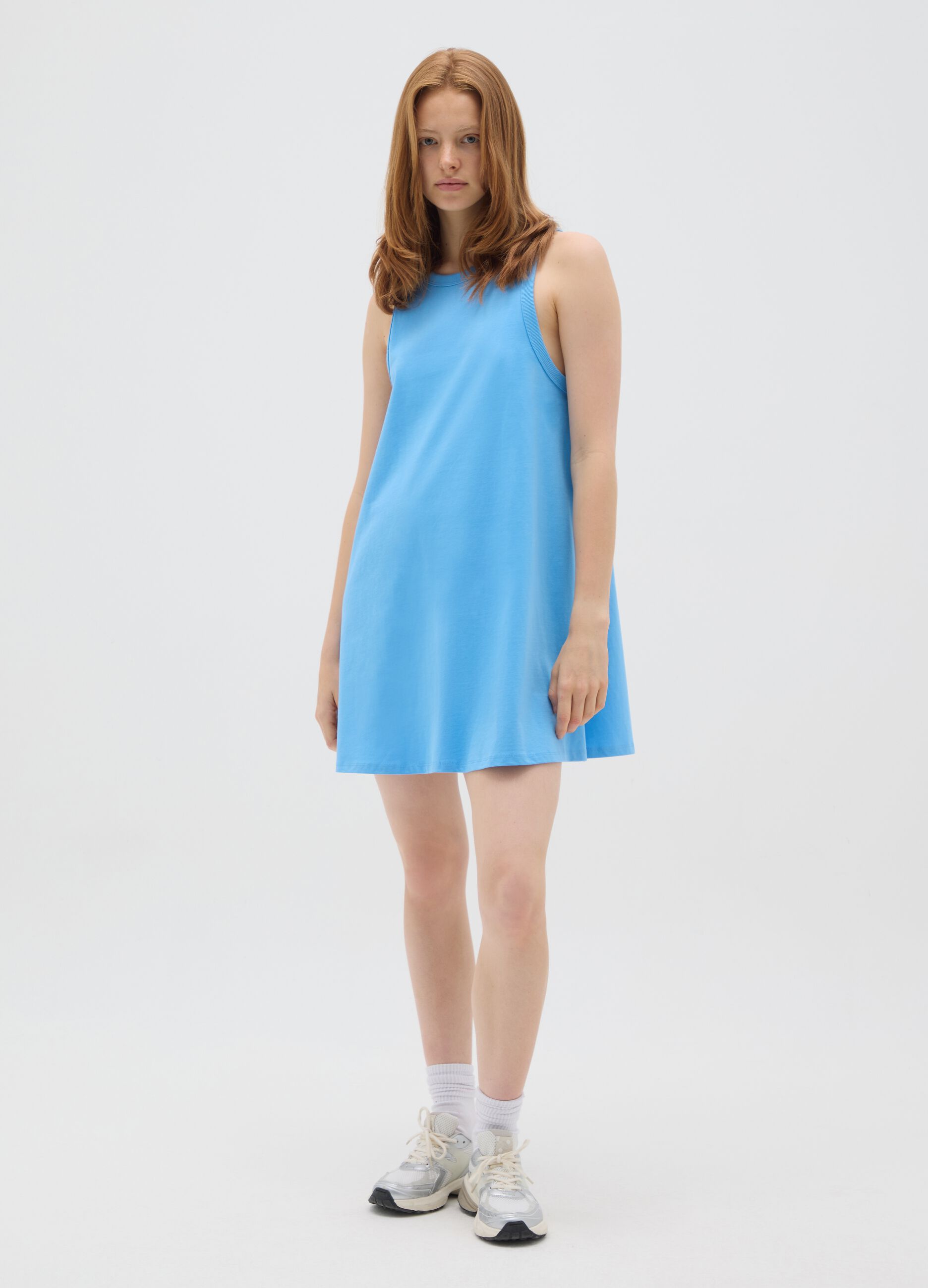 Women's dress in pure blue cotton