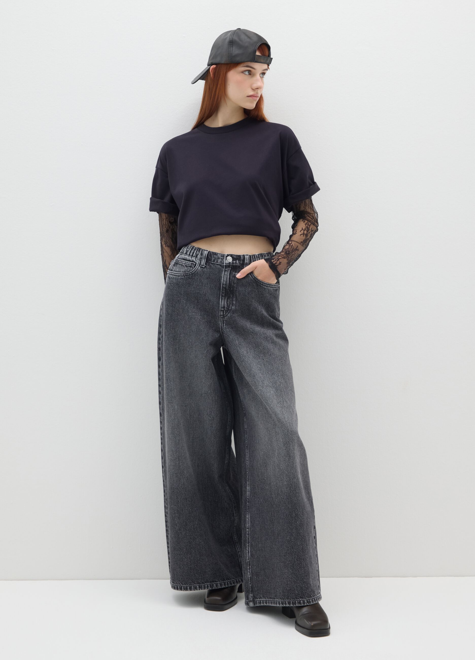 Pure black cotton oversized fit top