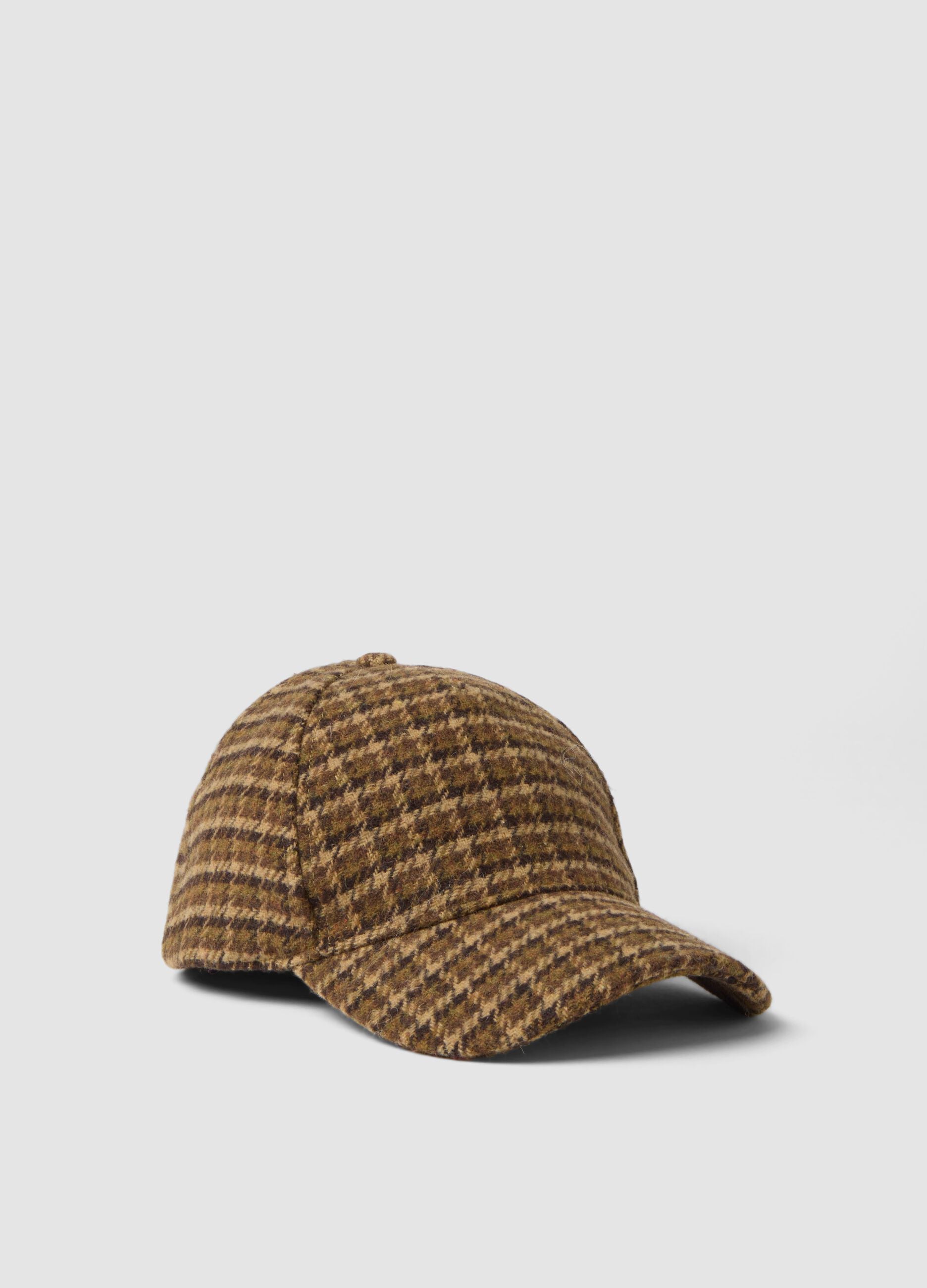 Cappello marrone in misto lana e viscosa a fantasia