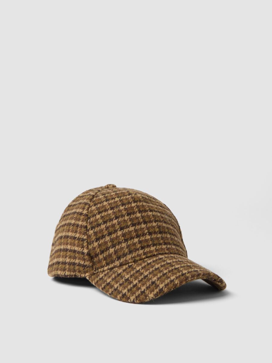 Cappello marrone in misto lana e viscosa a fantasia_0