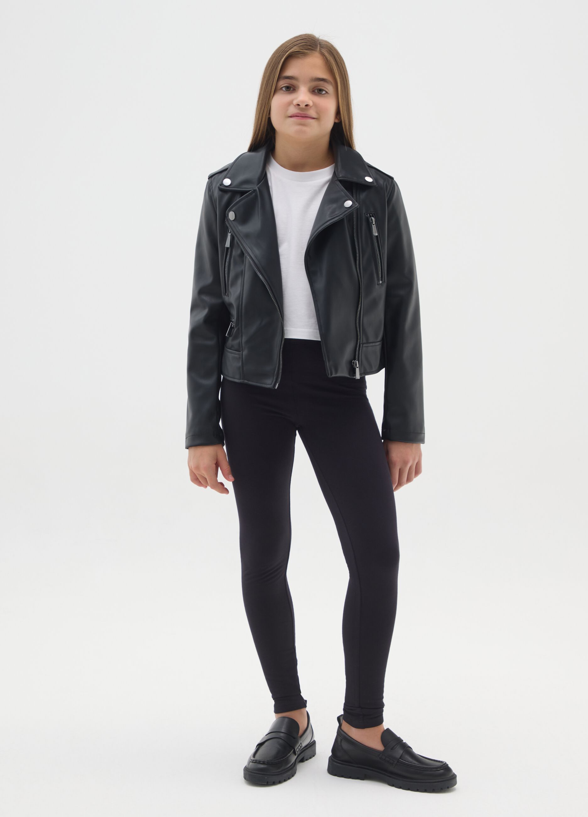 Girls' Black Skinny Leggings in Stretch Cotton