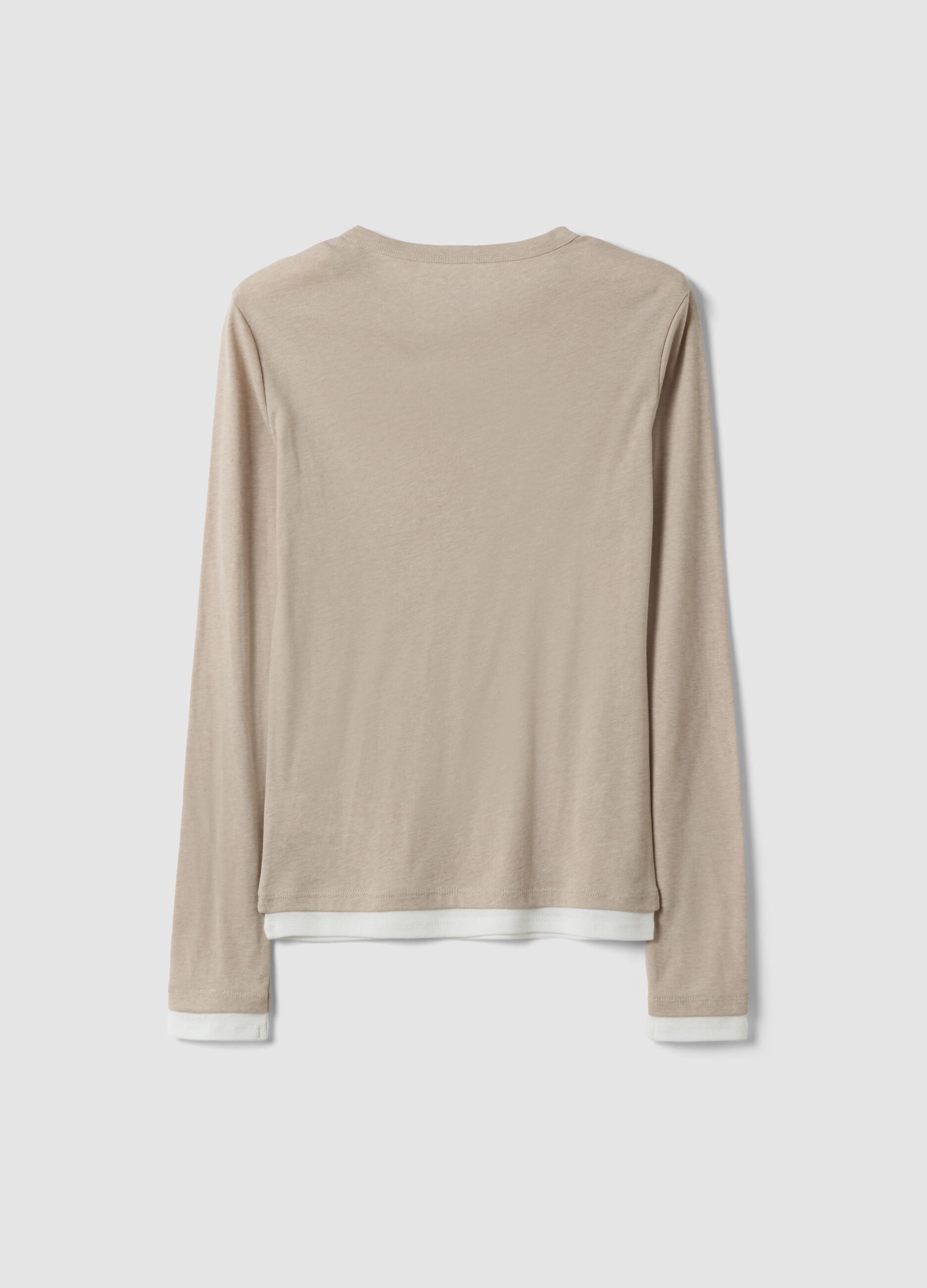 Beige cotton-blend crew-neck T-shirt