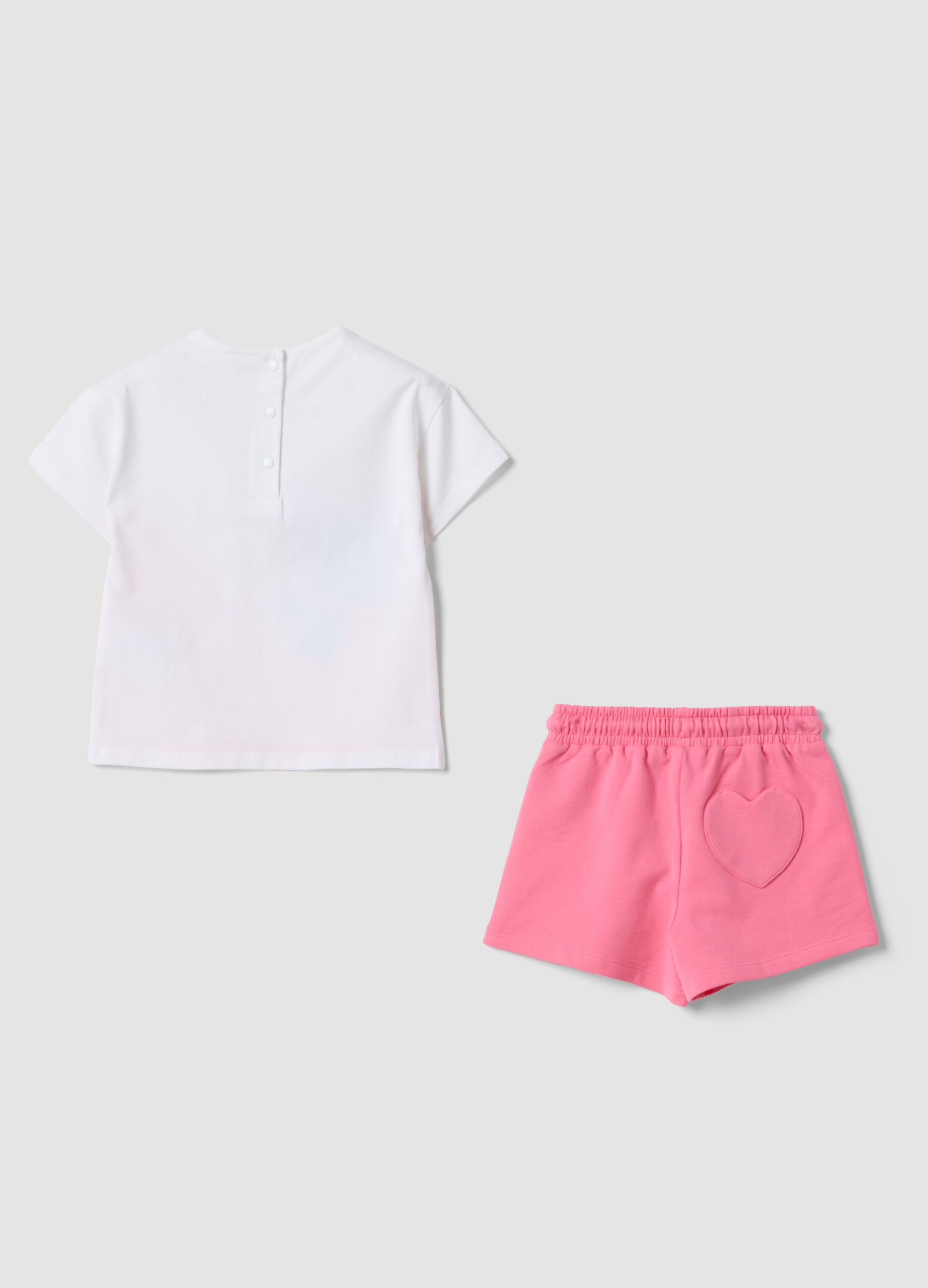White and pink stretch cotton set with T-shirt and shorts