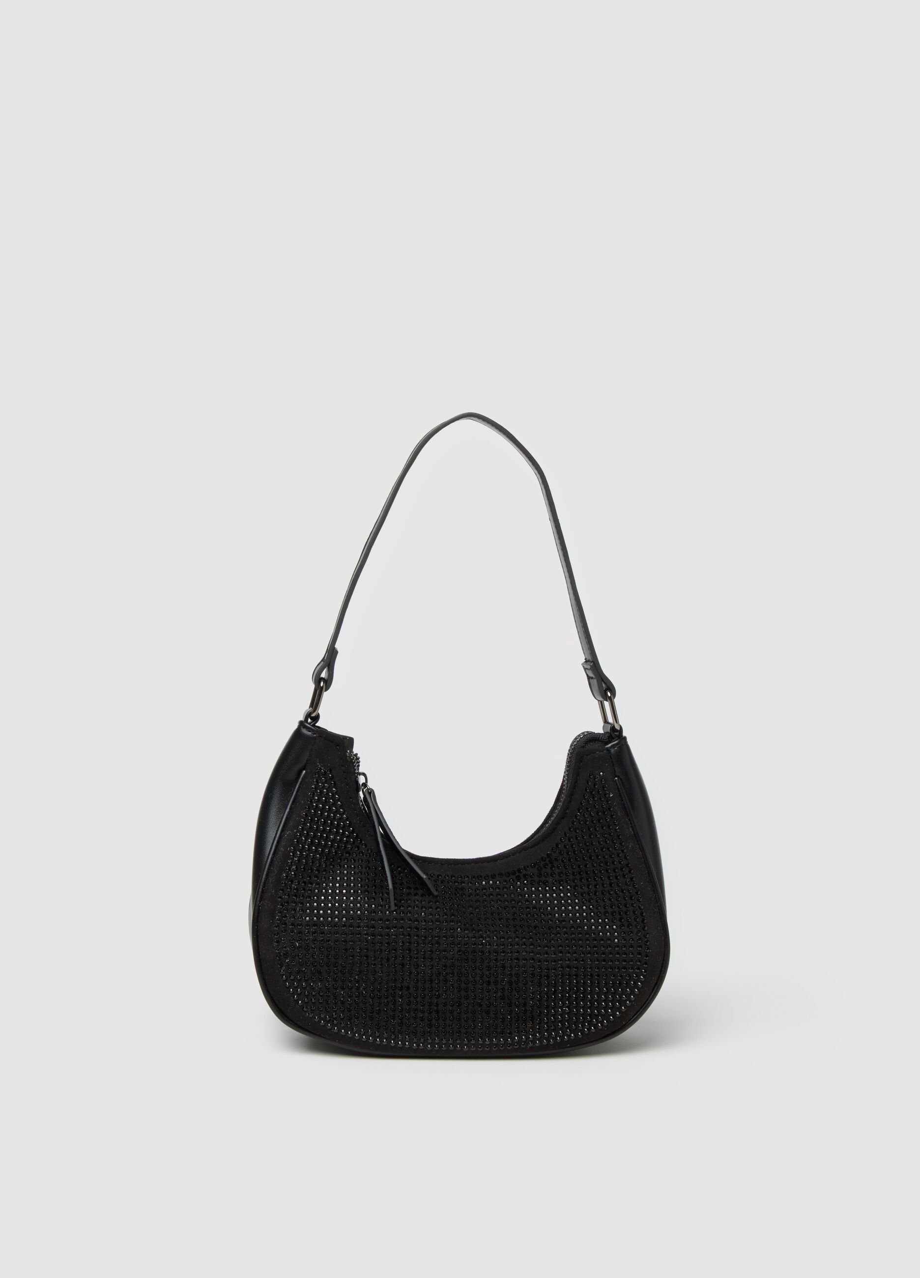Black Shoulder Bag with Rhinestones