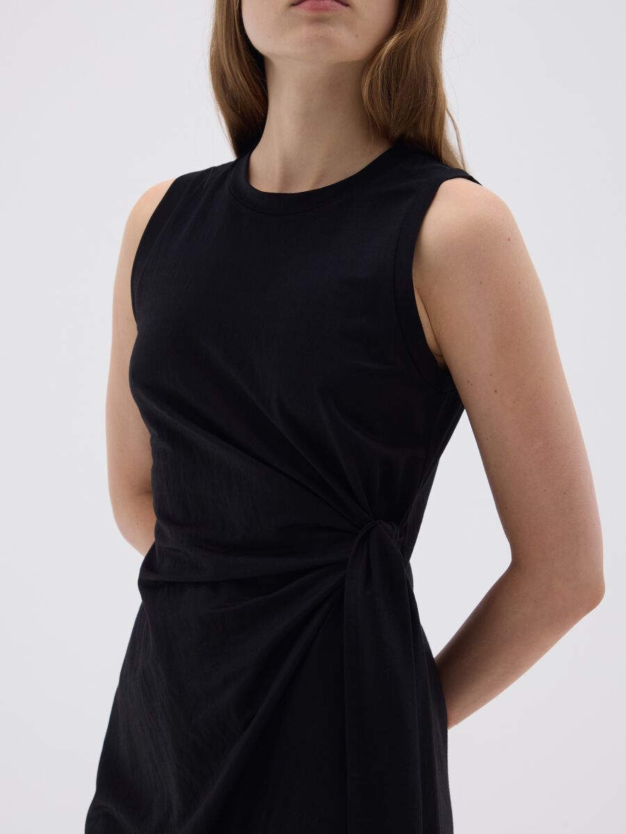 Black Slim Fit Mixed Fabric Dress_3