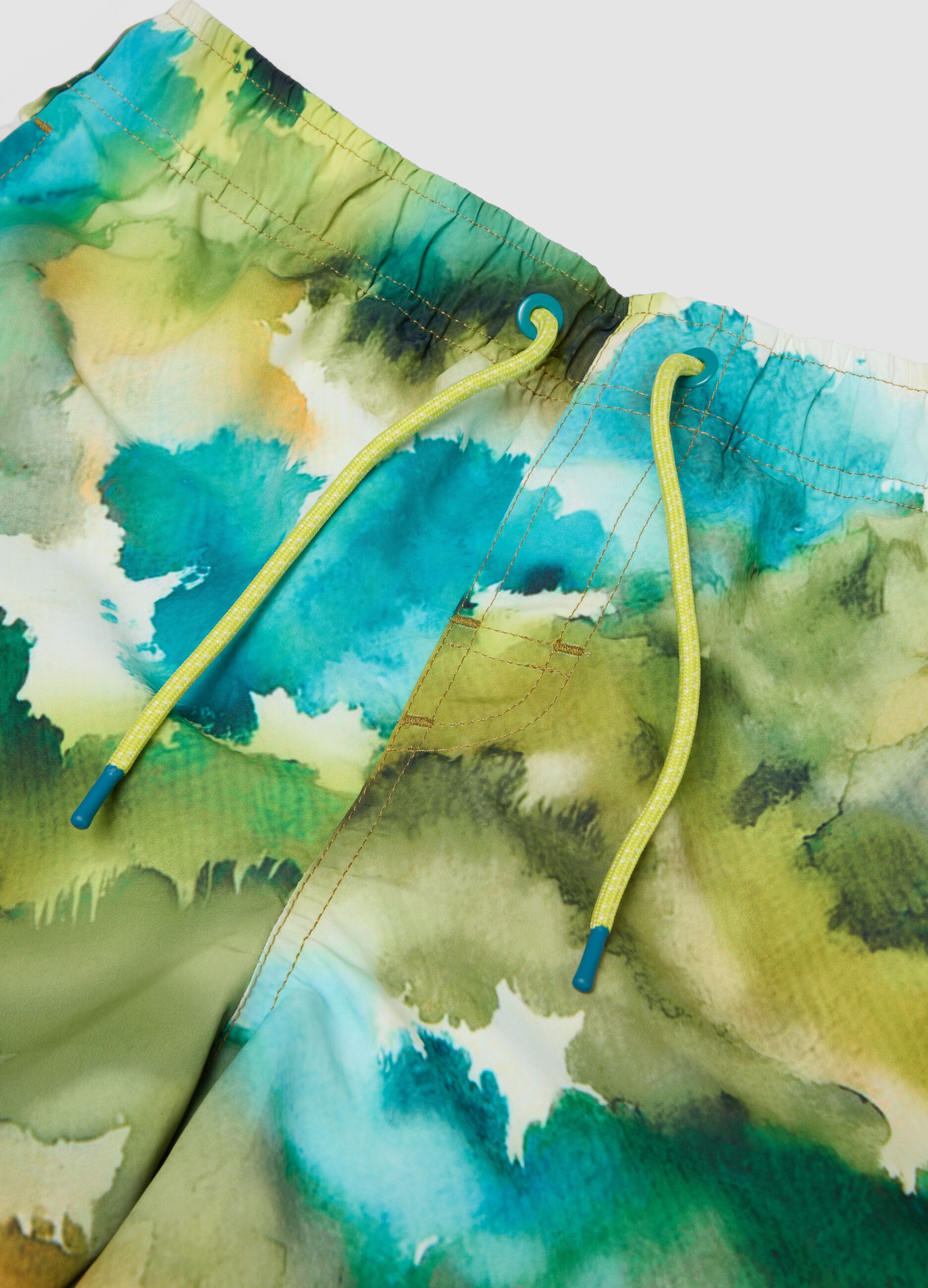 Multicolour boys&rsquo; swim shorts with watercolour-effect print