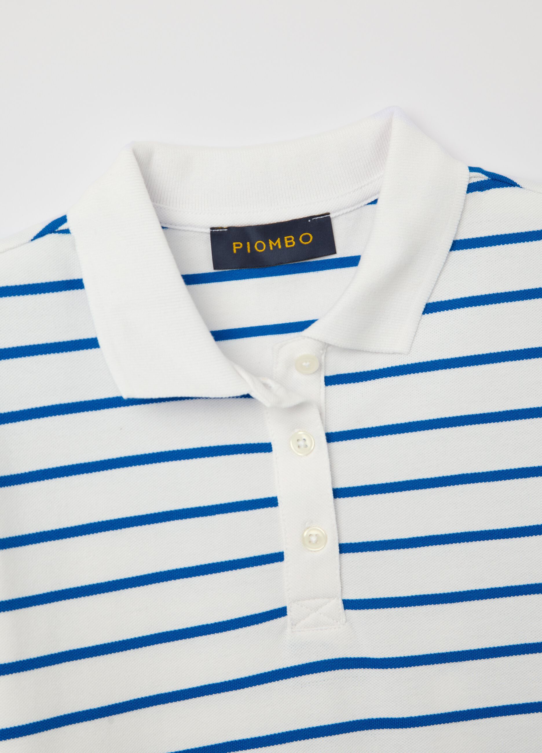 Light blue and white striped polo shirt in piquet