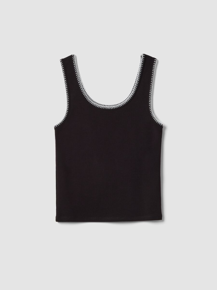 Tank top nero in cotone elasticizzato con dettaglio a contrasto regular fit_4
