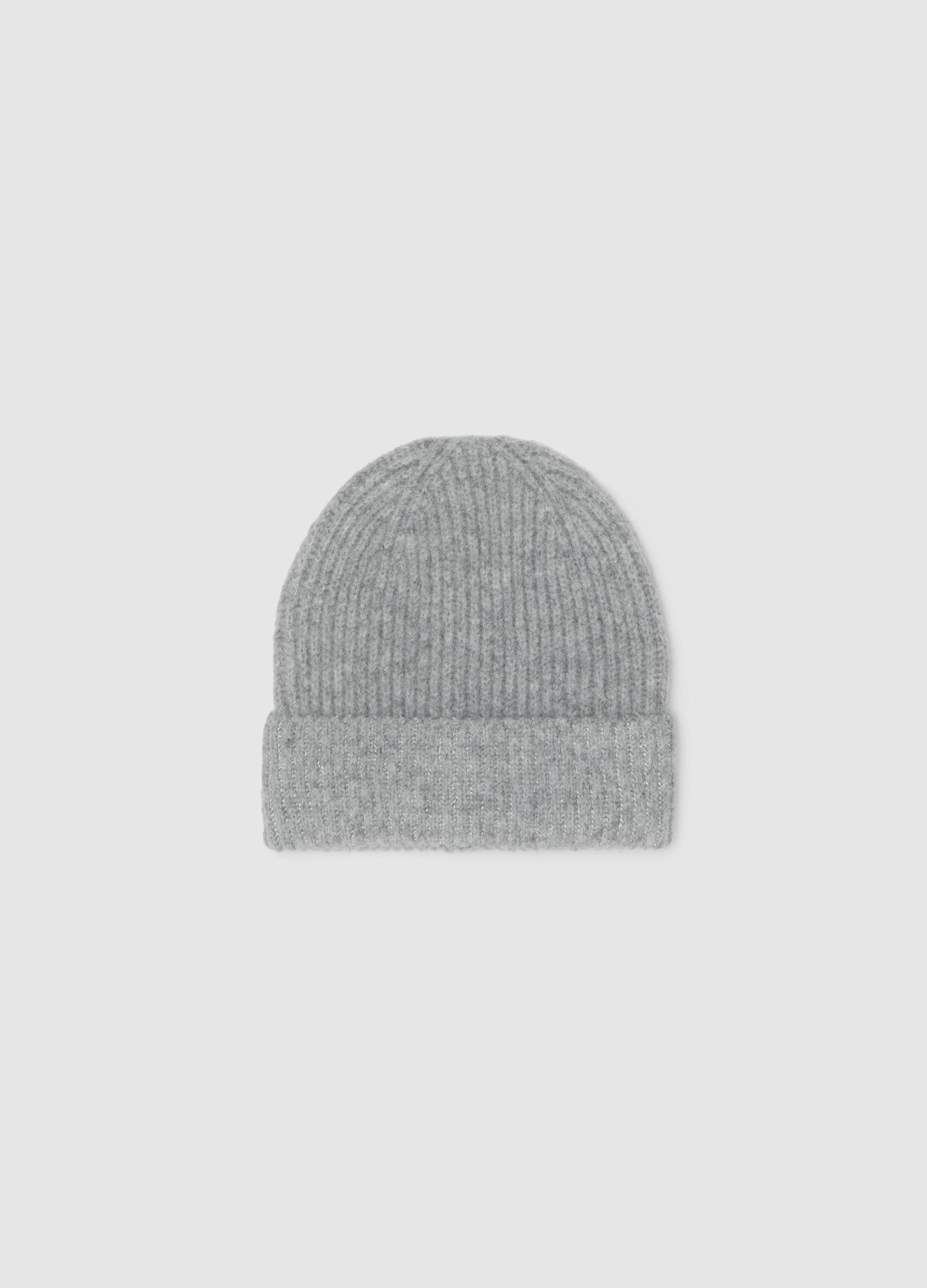 Grey knit beanie hat with shimmering accents