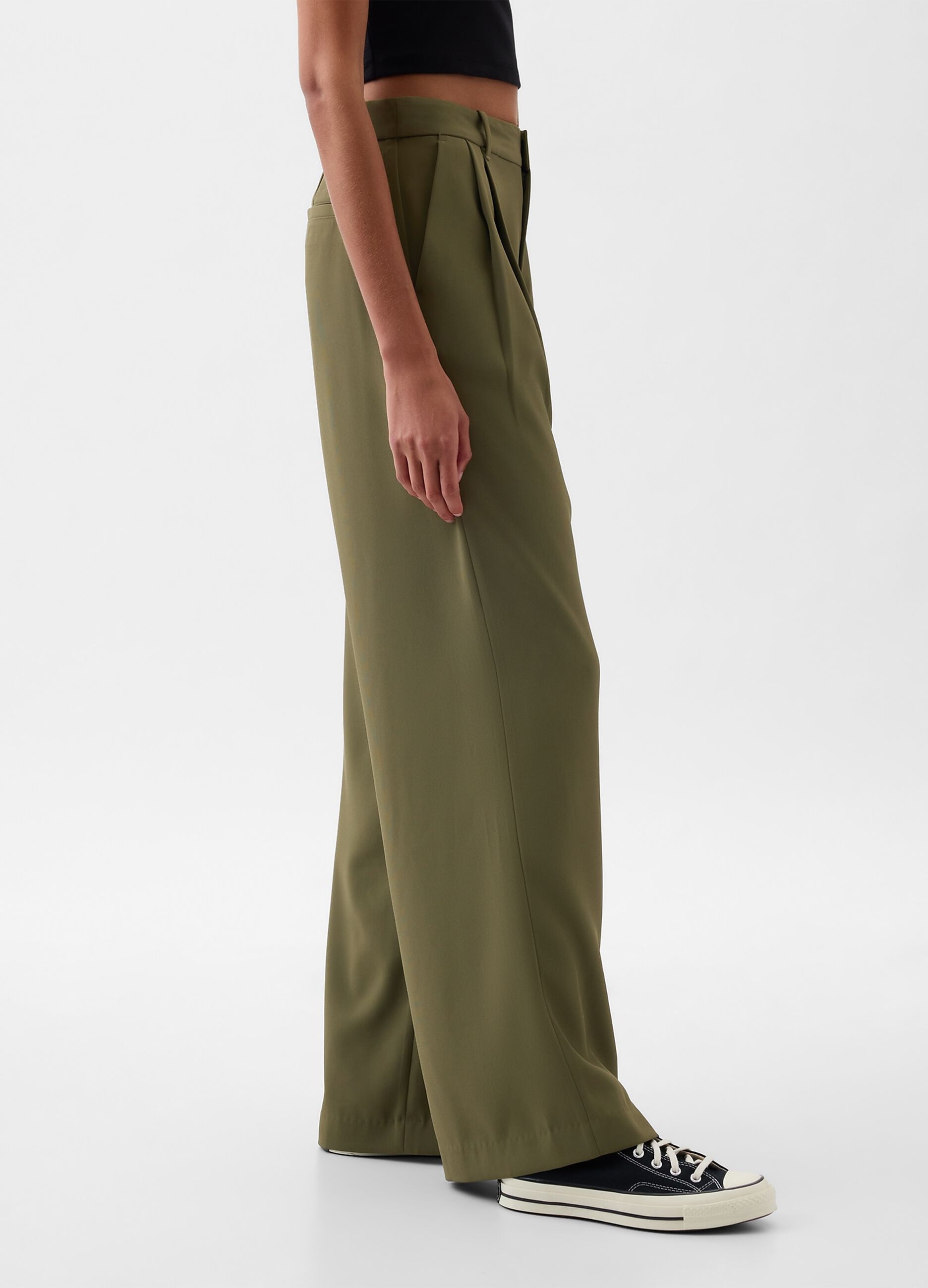 Pantalone wide leg vita alta con pinces