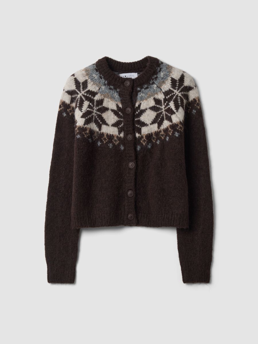 Cardigan marrone in misto lana jacquard regular fit_0