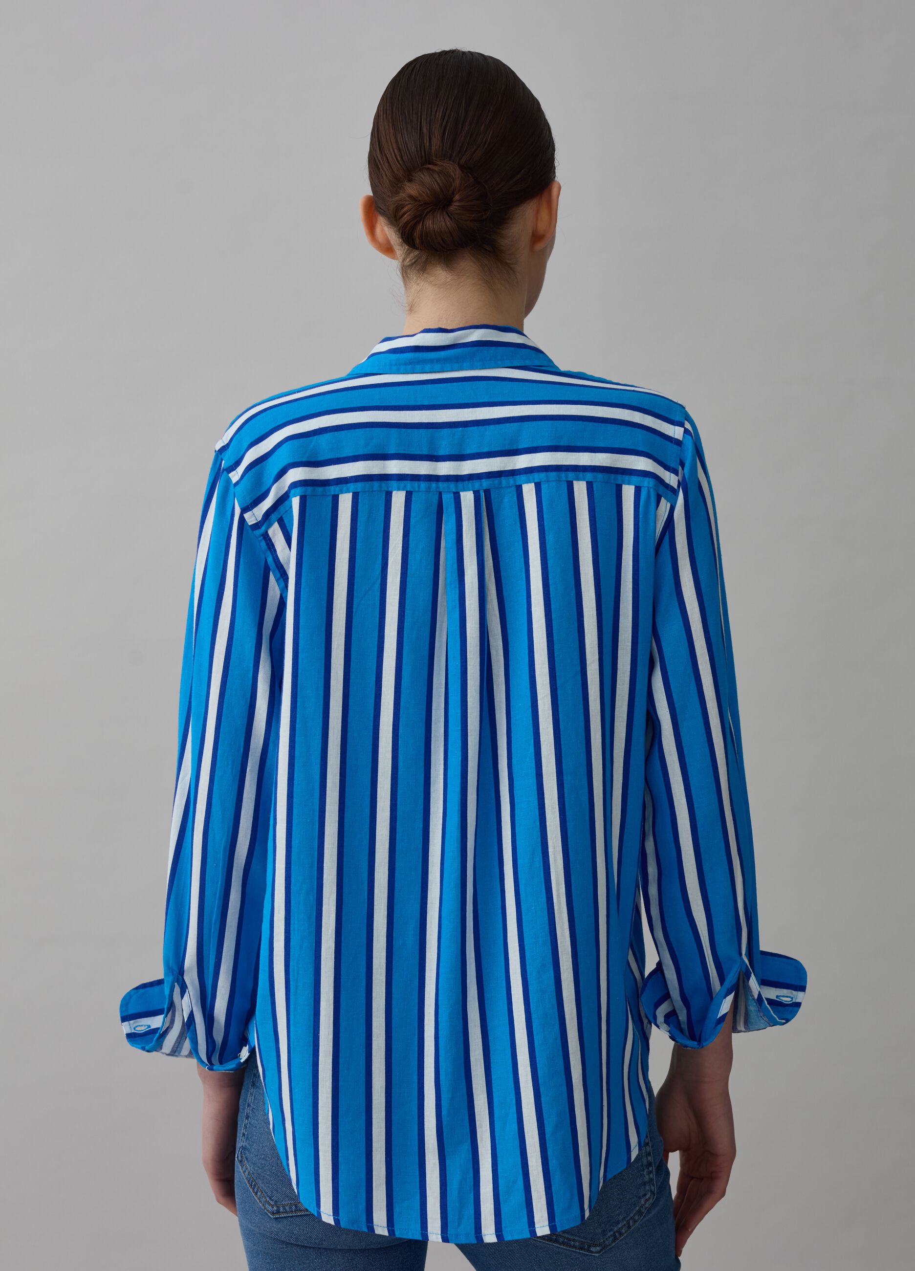 Striped shirt in linen and viscose
