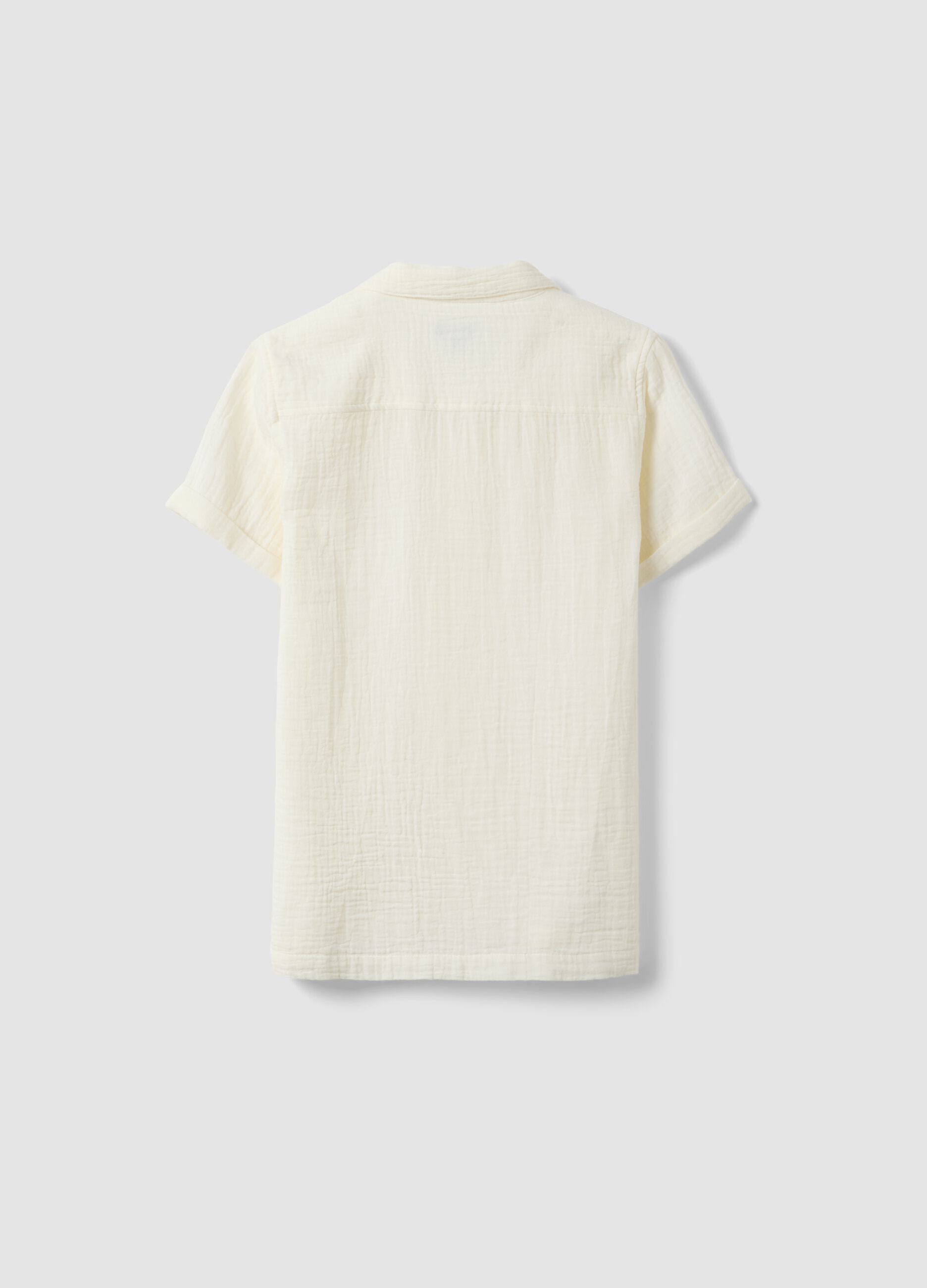 Boys&rsquo; white pure cotton shirt with crinkled texture
