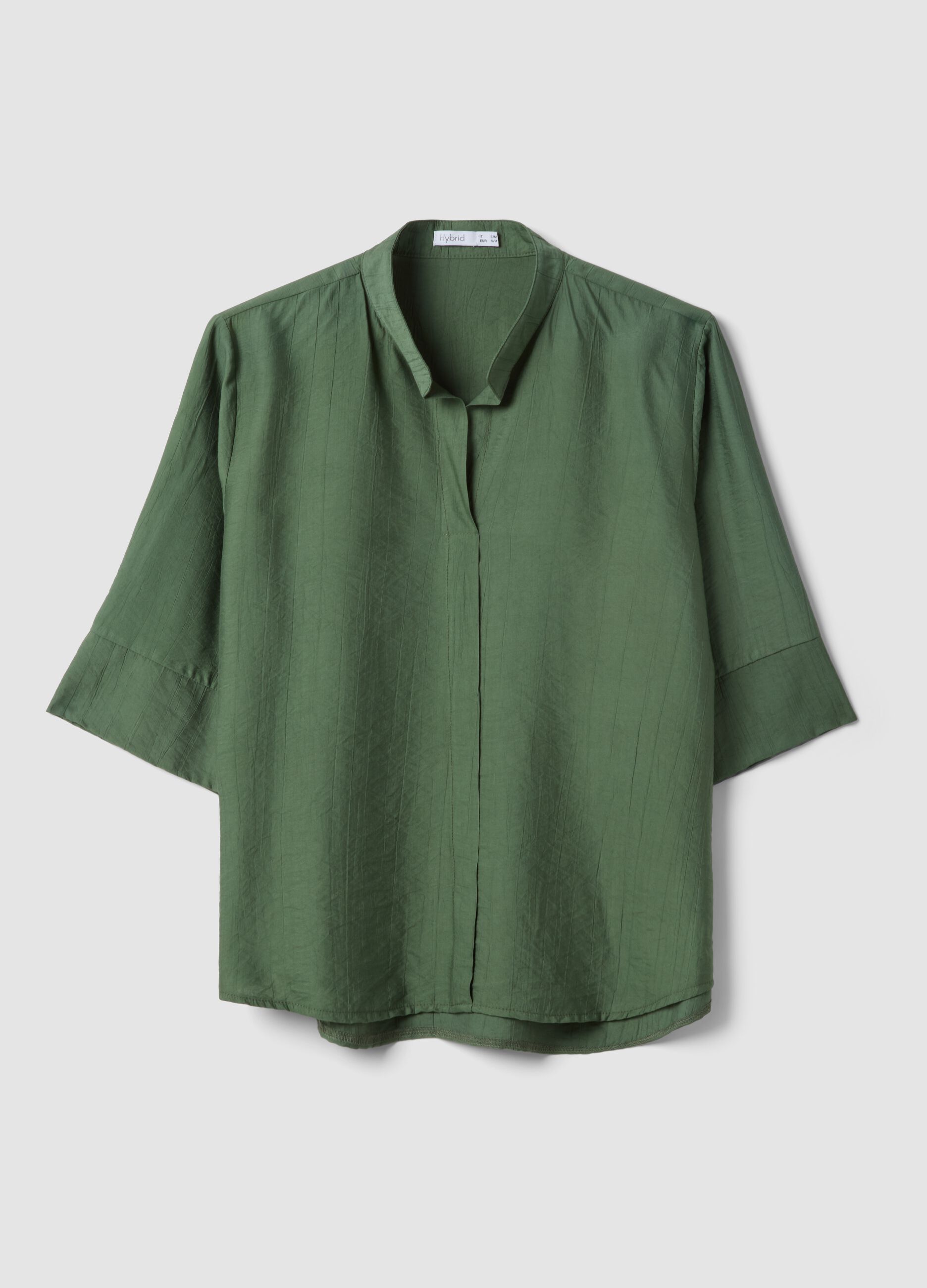 Green viscose-blend regular-fit blouse with Mandarin collar