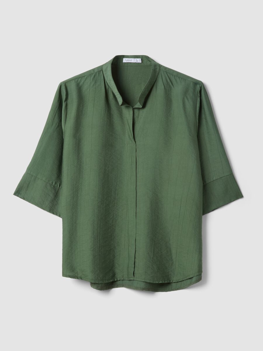 Green viscose-blend regular-fit blouse with Mandarin collar_4