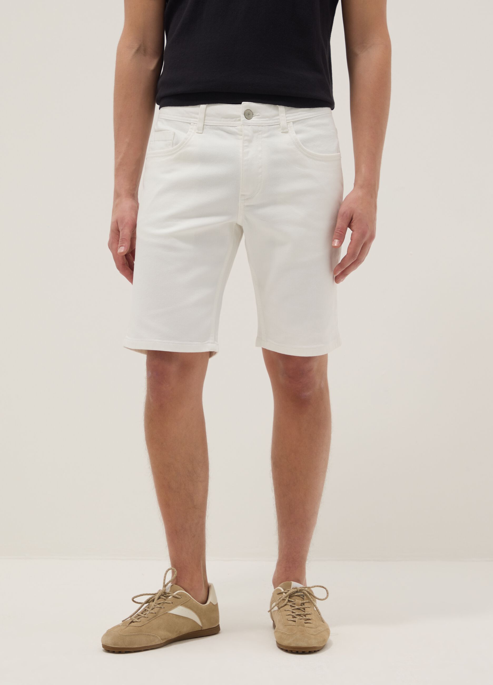White stretch-cotton denim shorts