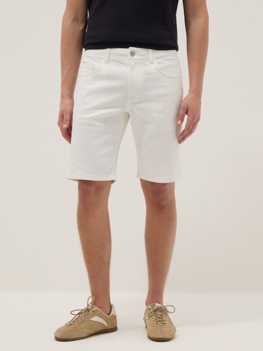 White stretch-cotton denim shorts_1