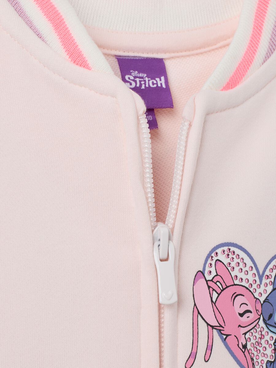 Girls' pink cotton bomber jacket regular fit with Stitch print_2