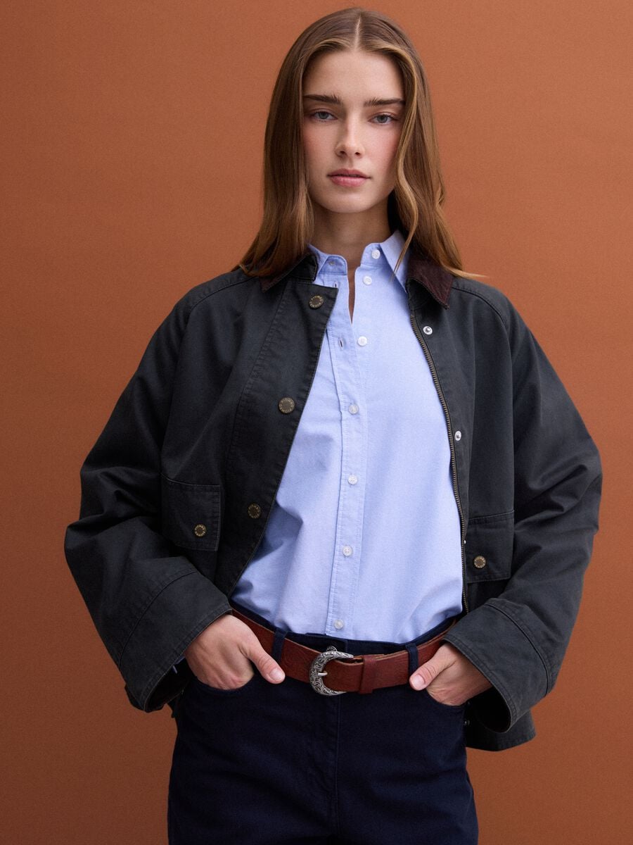 Green cotton-blend parka with velvet collar_0