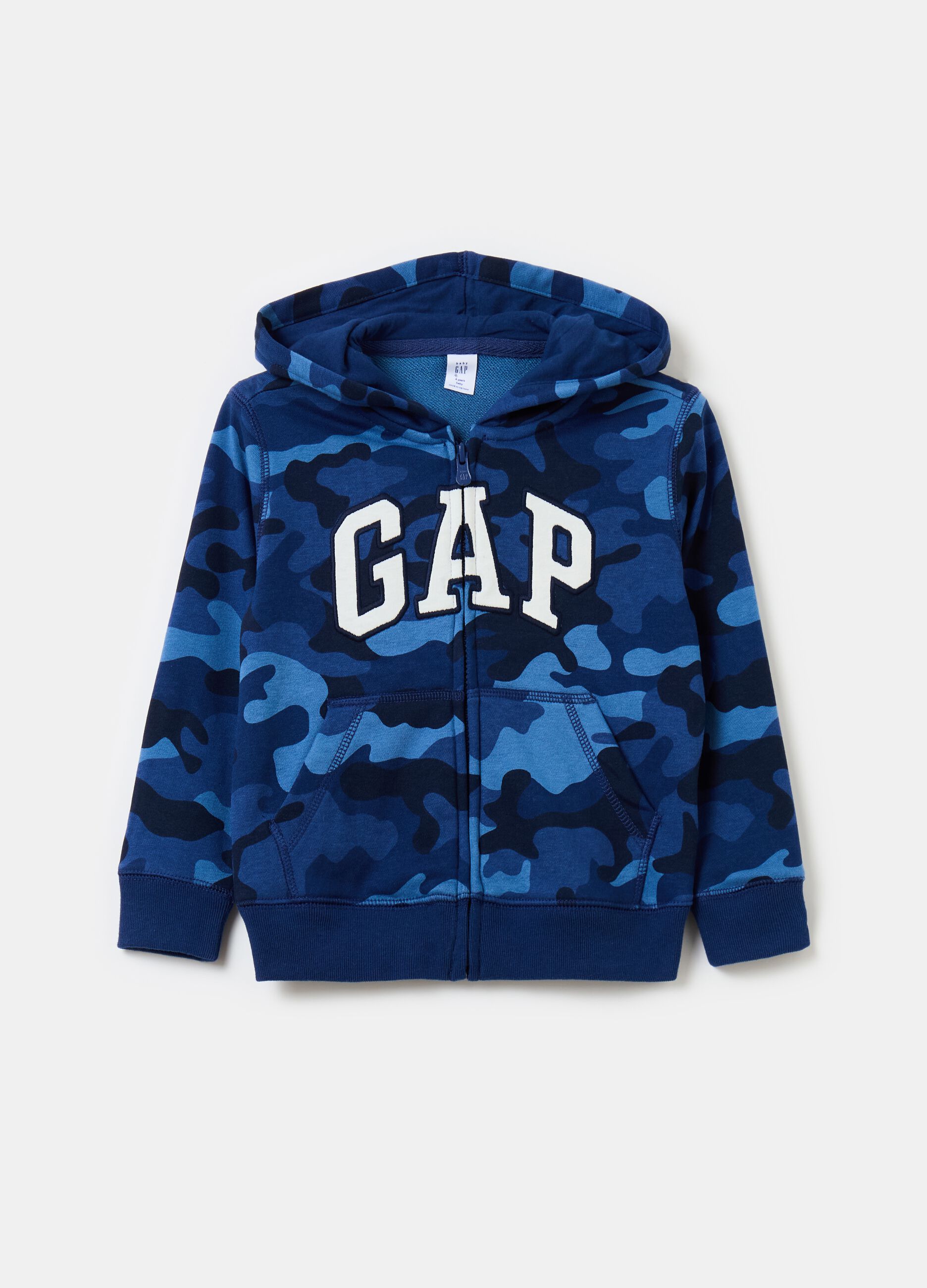 Full-zip camouflage sweatshirt with hood