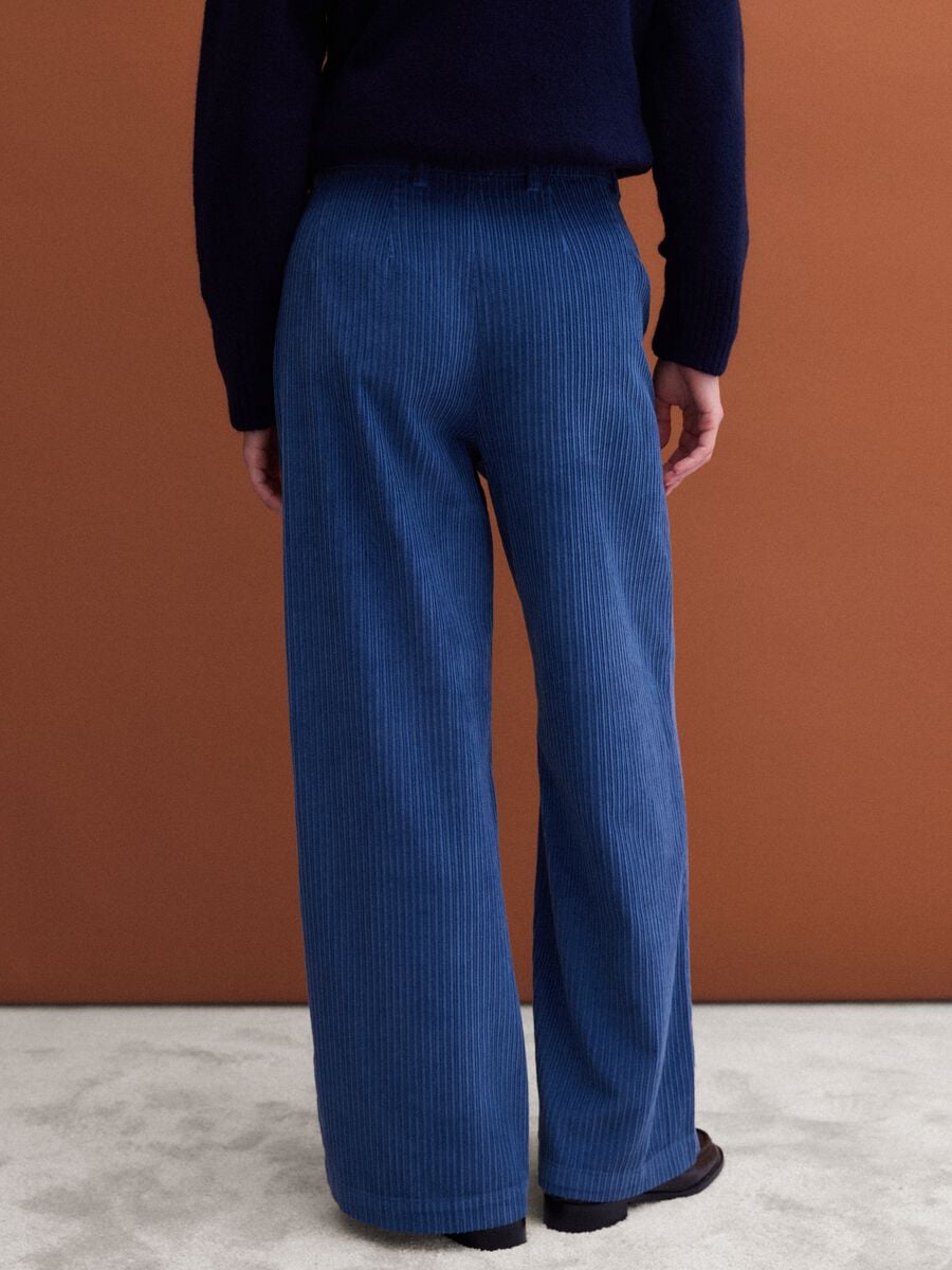 Blue and light blue pure cotton ribbed trousers_3