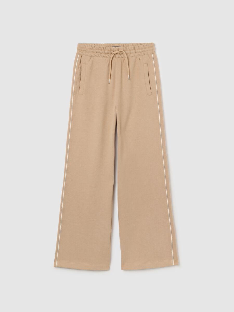 Pantaloni wide leg da ragazze in misto cotone beige _0