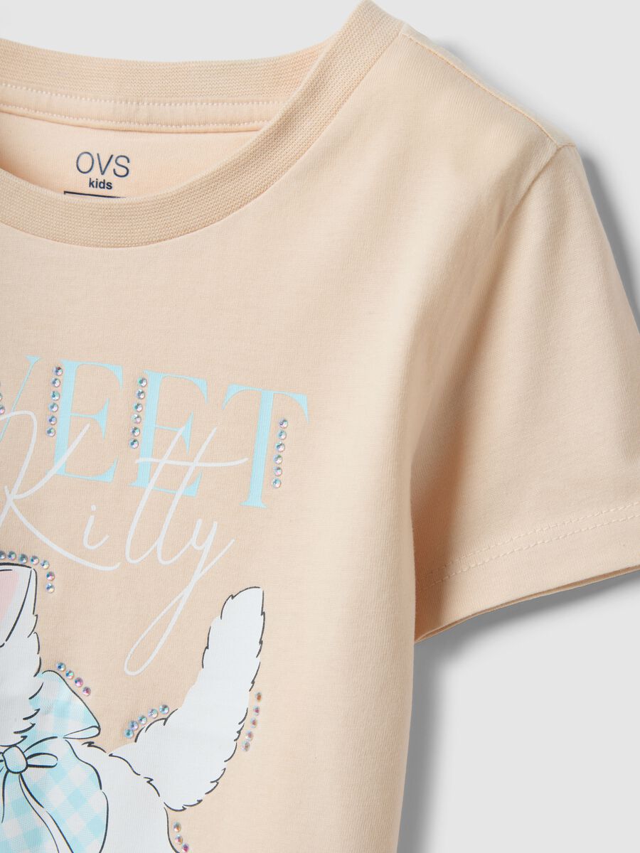 T-shirt in puro cotone beige regular fit con stampa per bambina_2