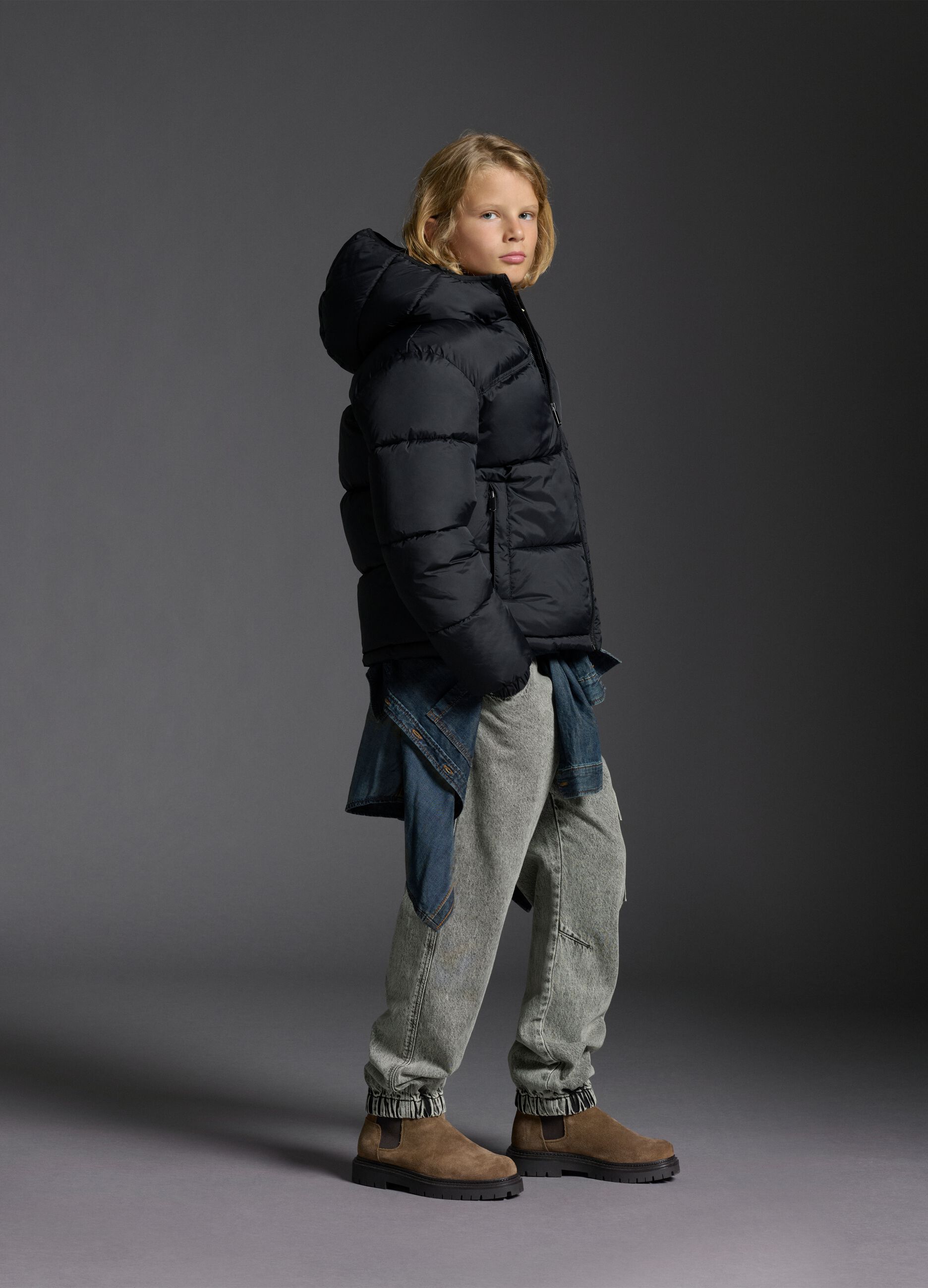 Black The Iconic Puffer Jacket for Boys with Hood