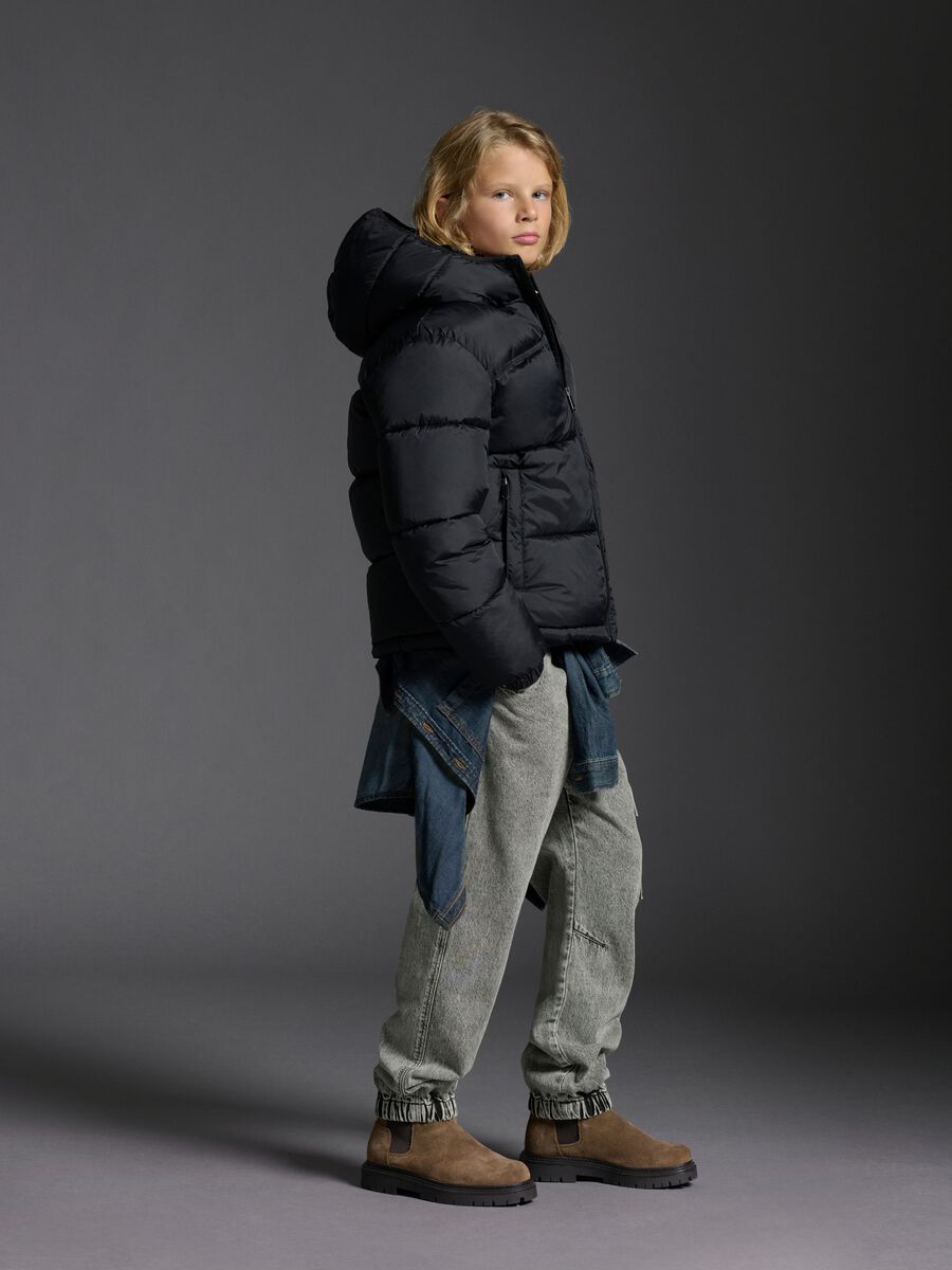 Piumino The Iconic Puffer nero da ragazzo con cappuccio_0