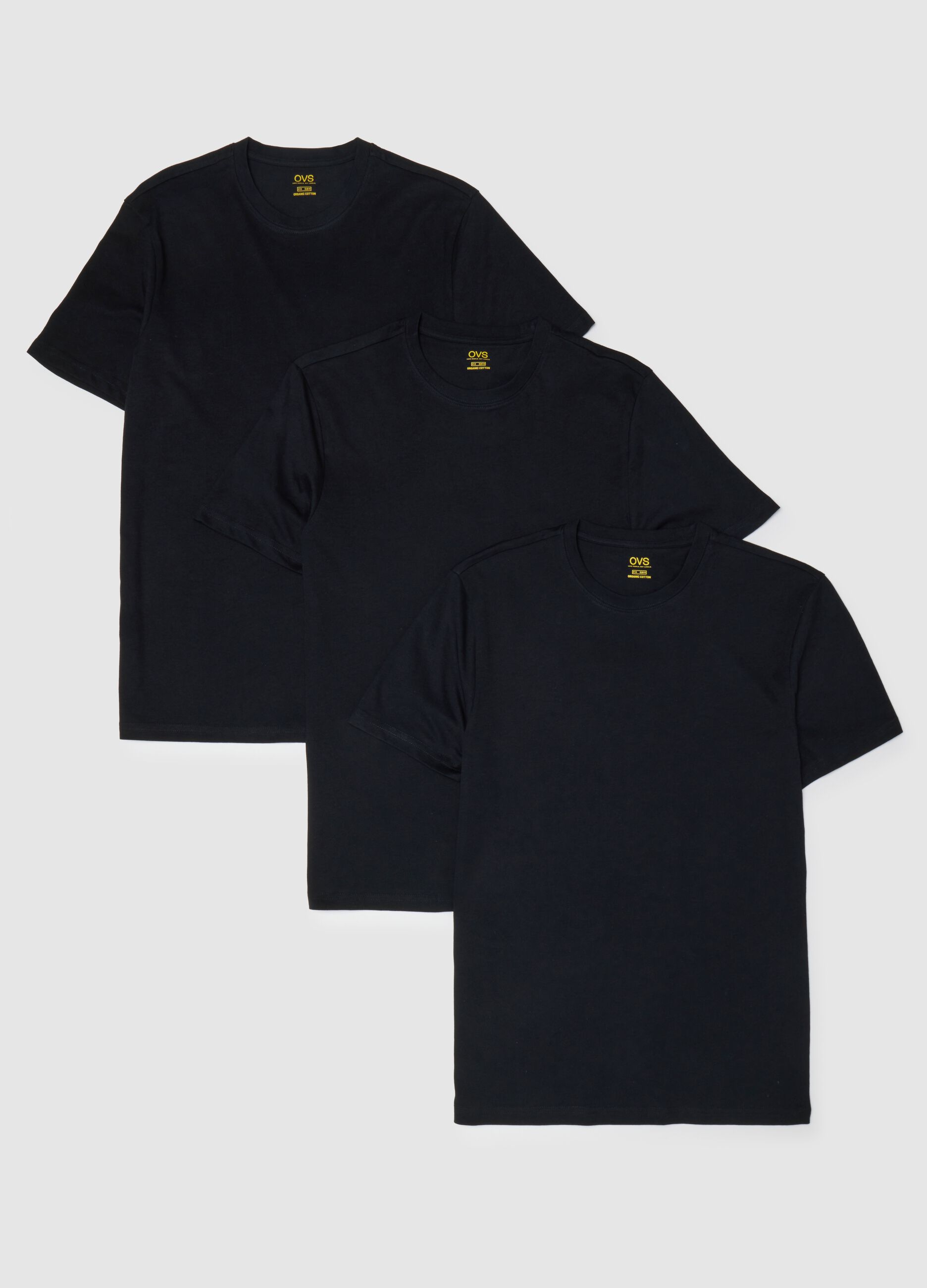 Tripack di t-shirt da uomo in puro cotone nere regular fit