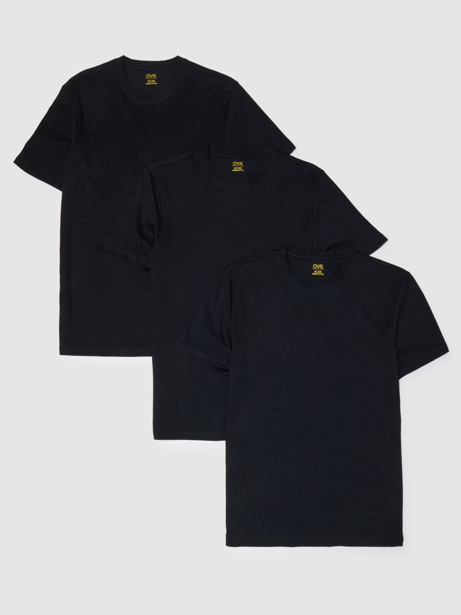 Tripack di t-shirt da uomo in puro cotone nere regular fit_4