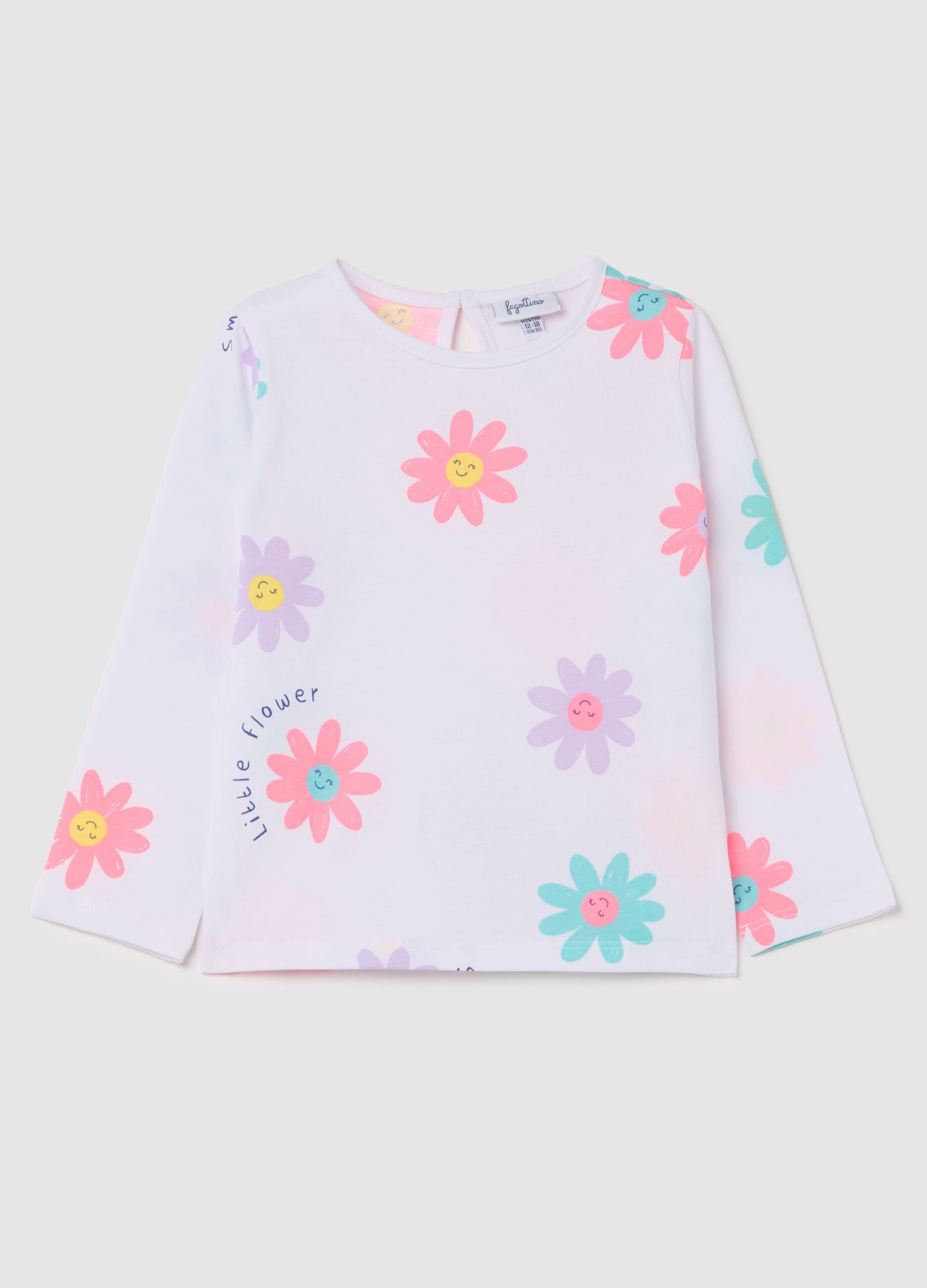 T-shirt maniche lunghe con stampa fiori 
