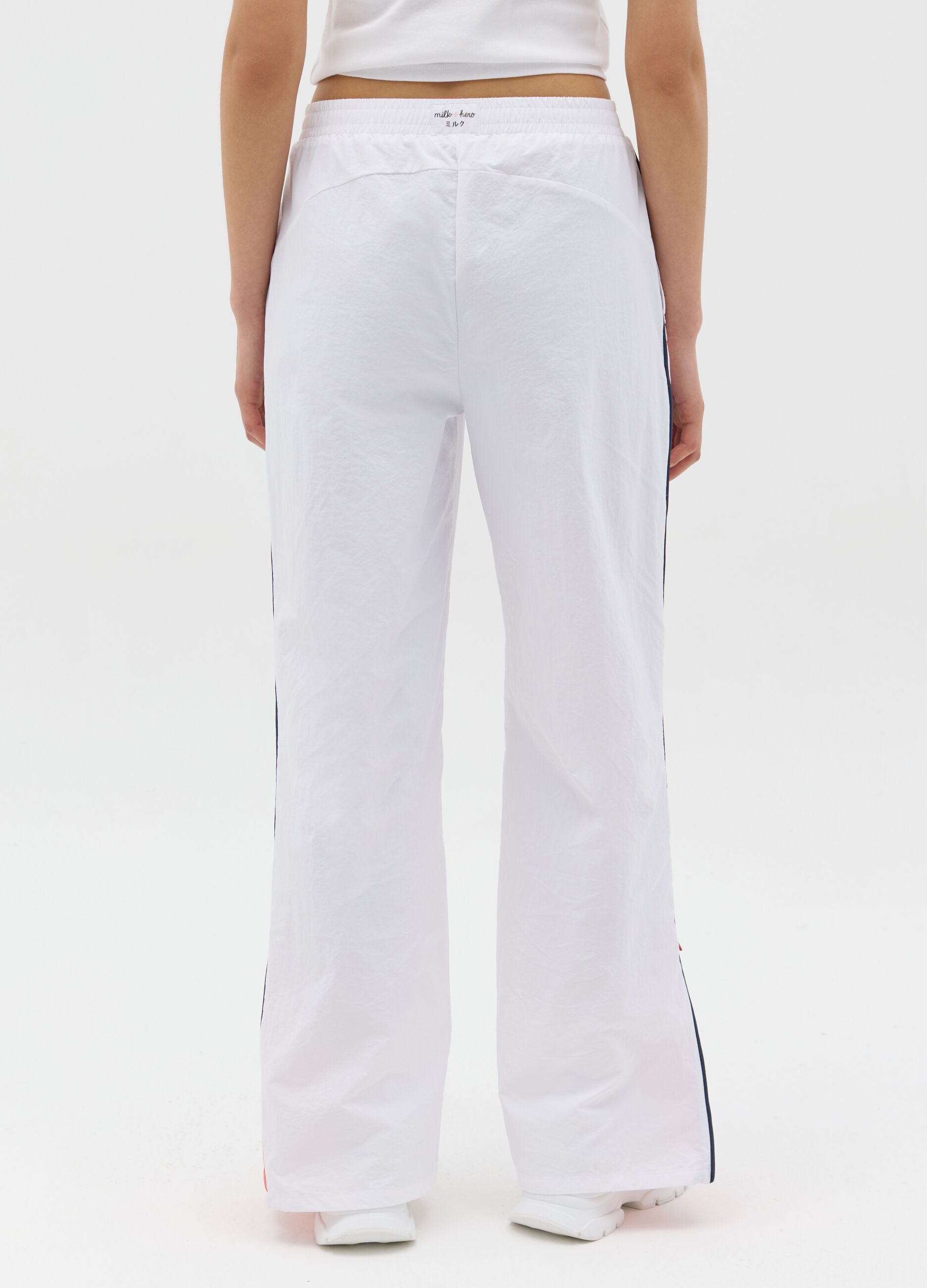White nylon joggers with splits and zip