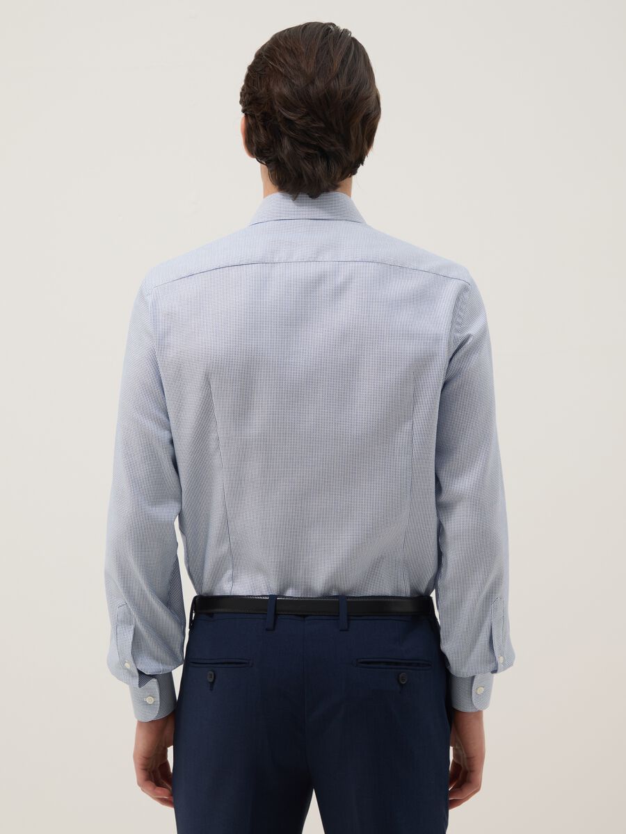 Light blue slim fit cotton shirt with micro-checks_2