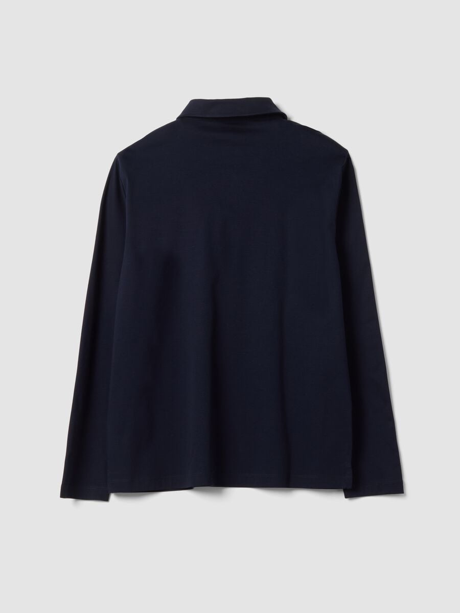 Polo blu a maniche lunghe in puro cotone_2