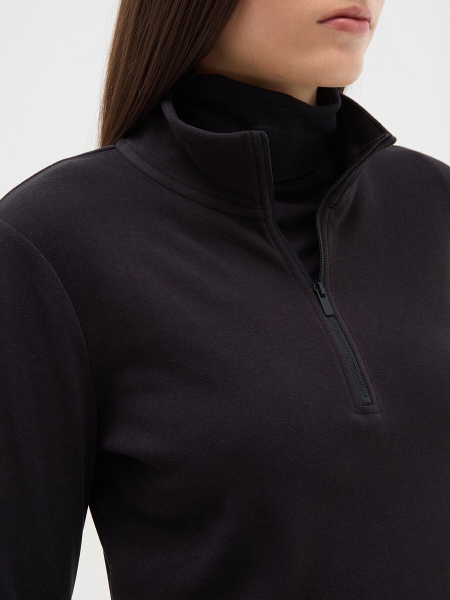 Pile a collo alto nero con mezza zip regular fit_3
