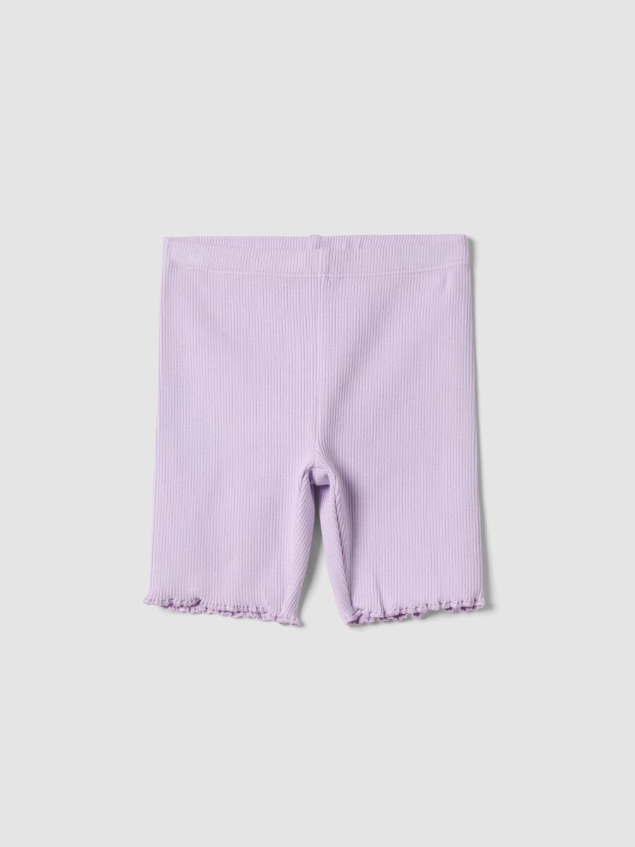 Purple ribbed stretch-cotton shorts for baby girls, regular fit_0