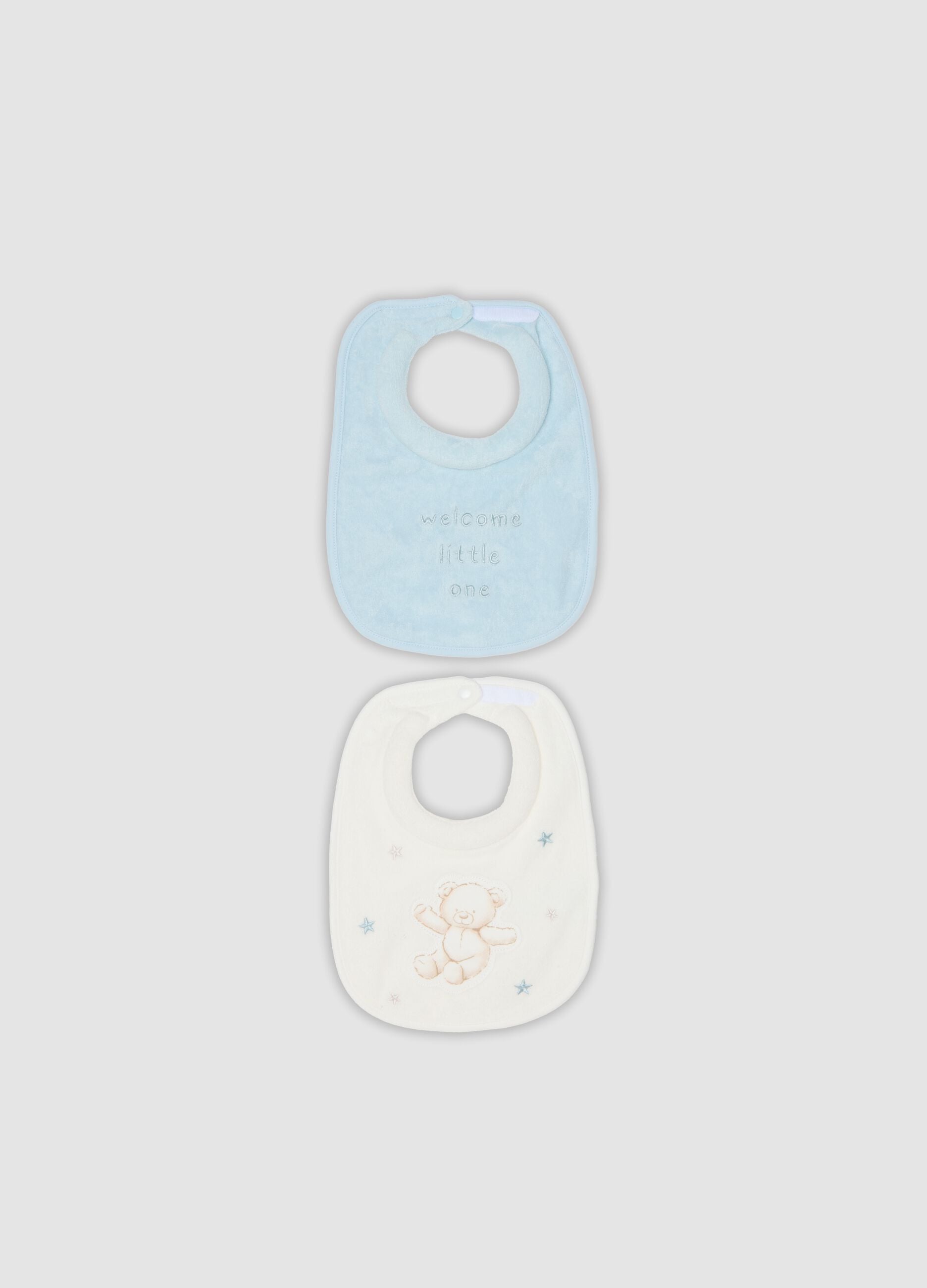Twin pack of blue and white organic cotton baby bibs