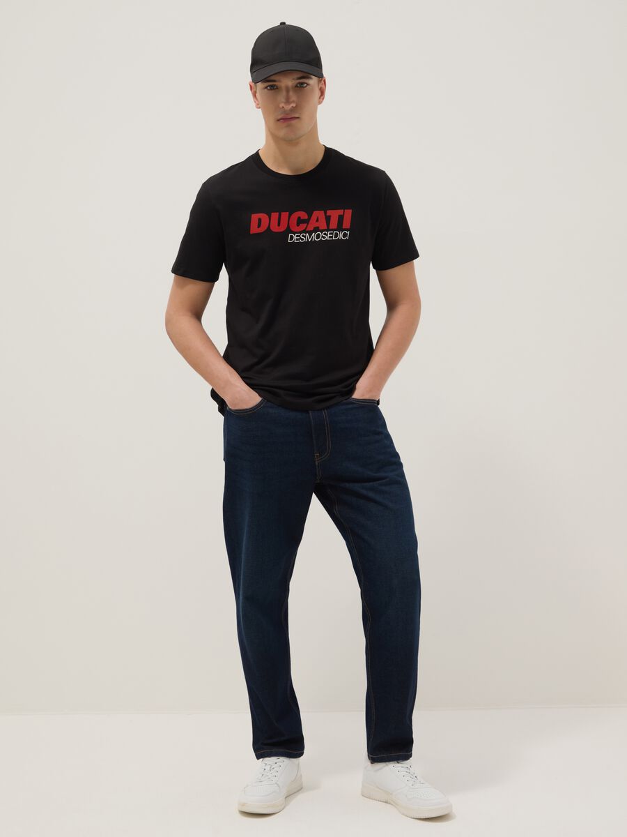 Black regular fit pure cotton T-shirt with Ducati print_2