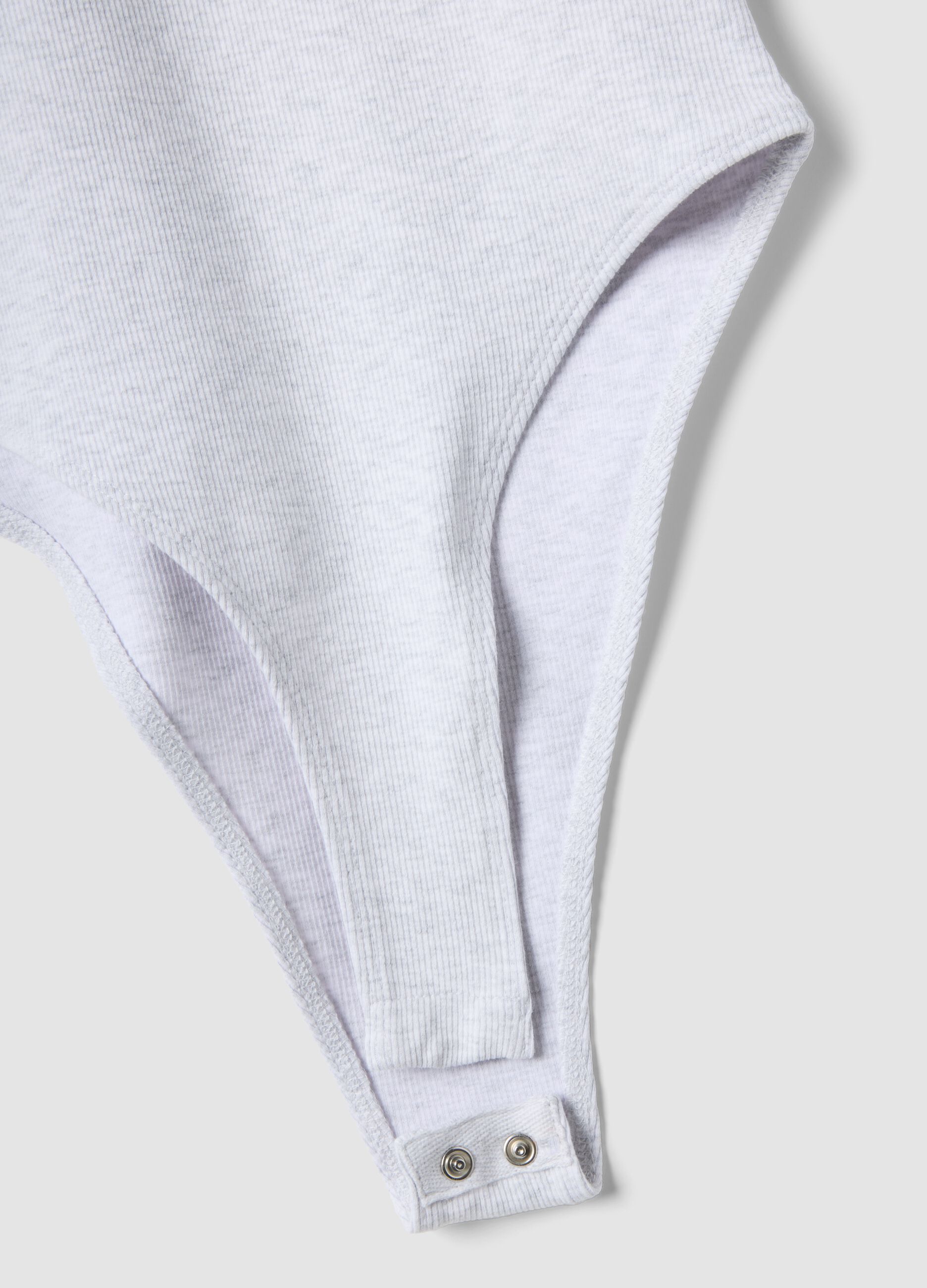 Grey ribbed stretch cotton bodysuit with wide neckline