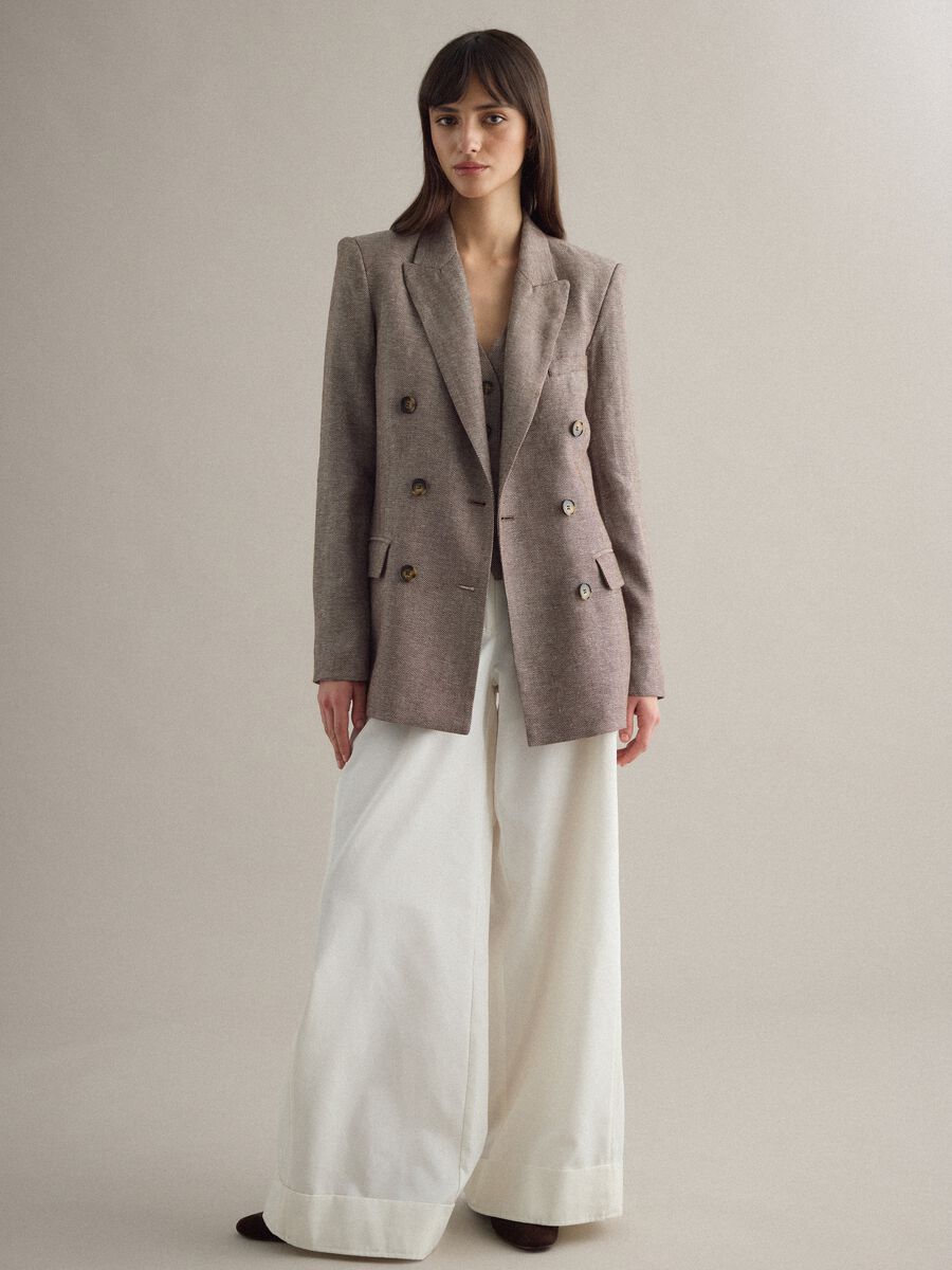 Multicolour viscose and linen mix regular fit blazer_3