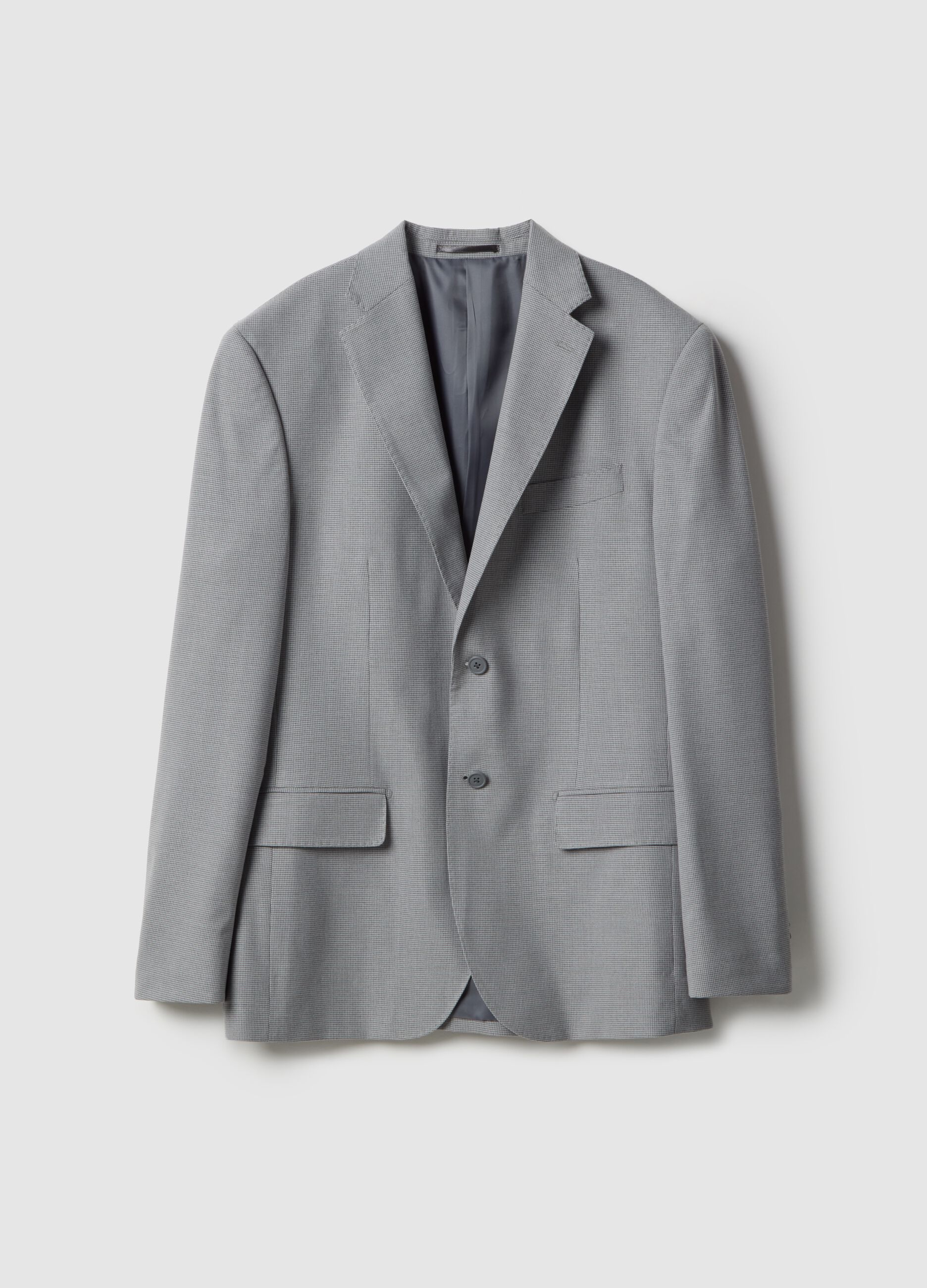 Grey single-breasted blazer with regular fit micro-checks