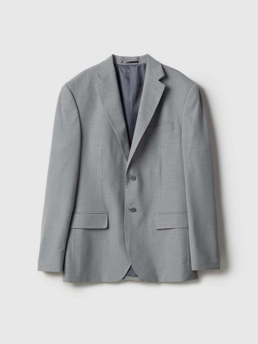 Grey single-breasted blazer with regular fit micro-checks_0